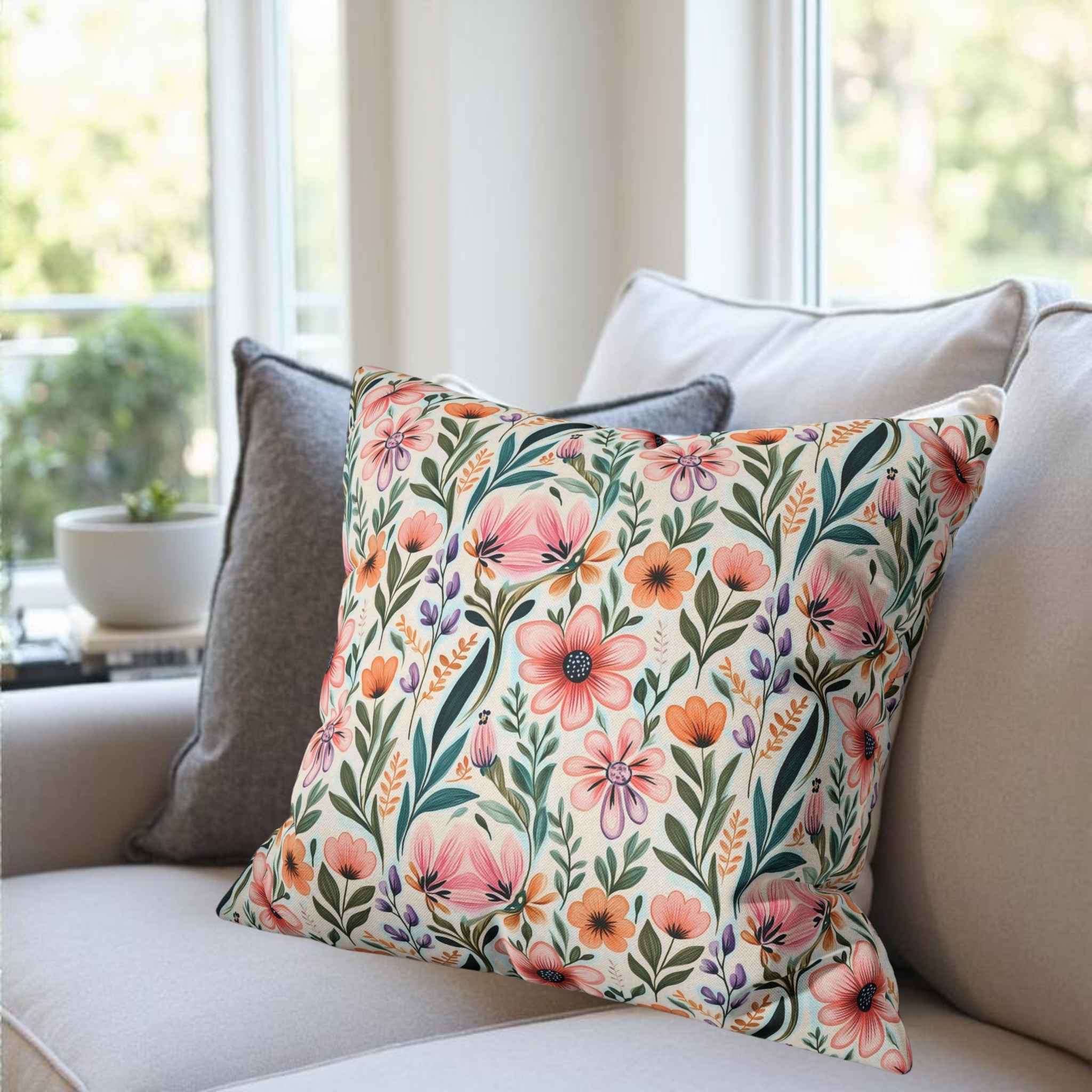Floral Throw Pillow – Cottagecore Decor | Wildflower Haven