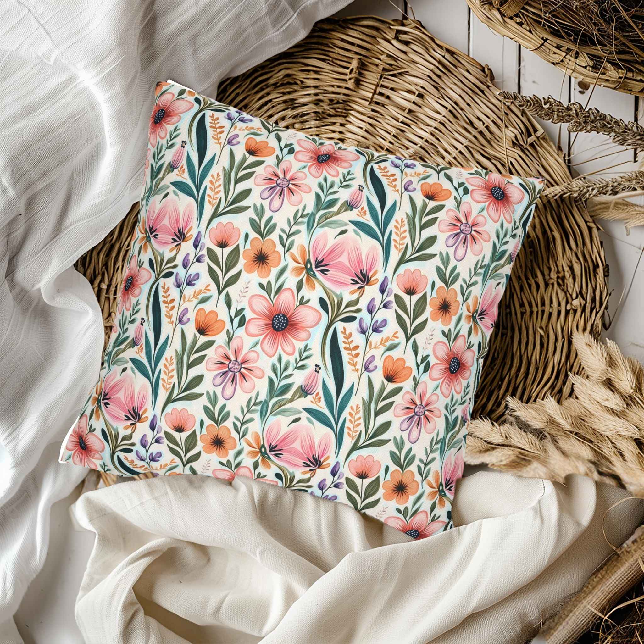 Floral Throw Pillow – Cottagecore Decor | Wildflower Haven