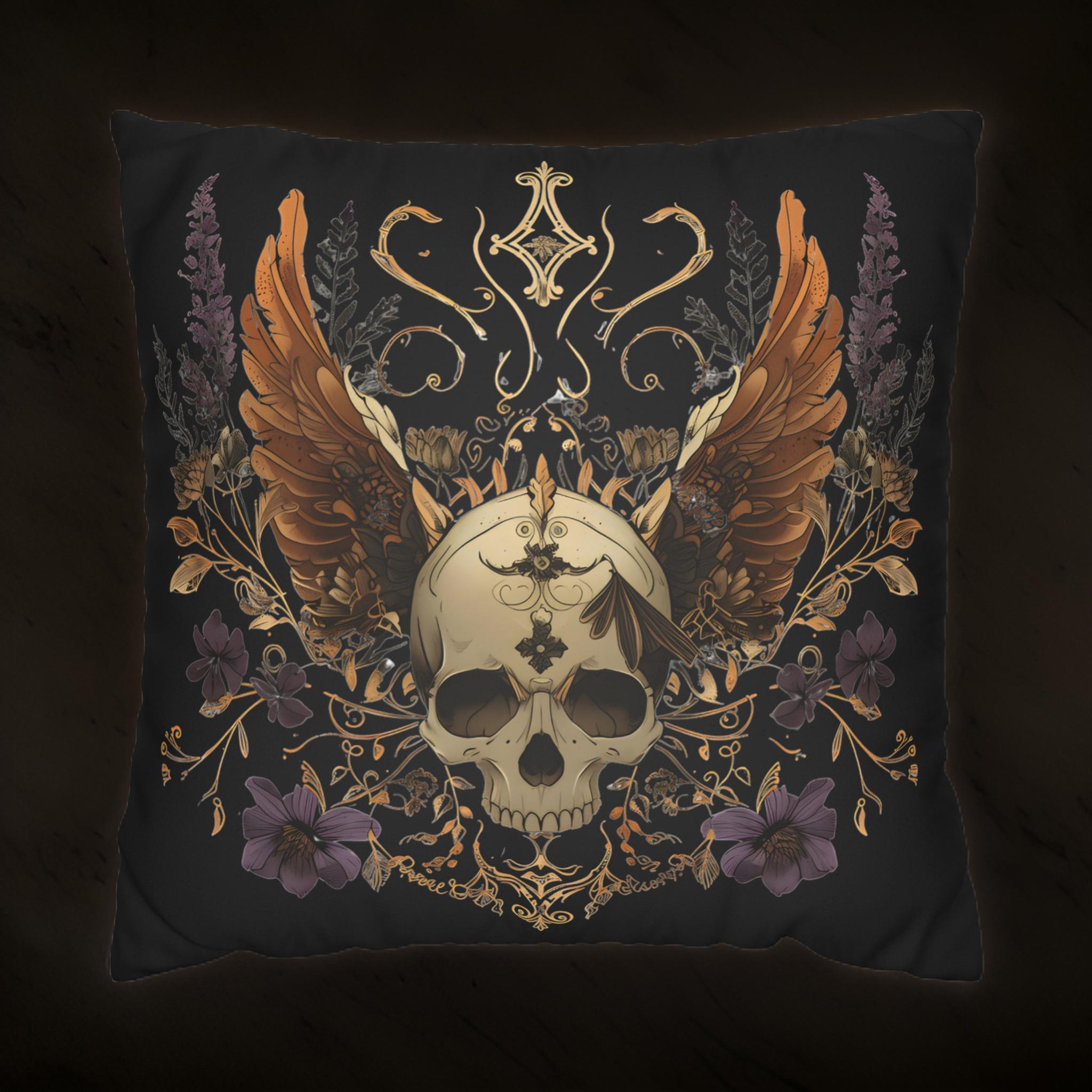 Skull Throw Pillow – Gothic Winged Decor | Winged Wonder