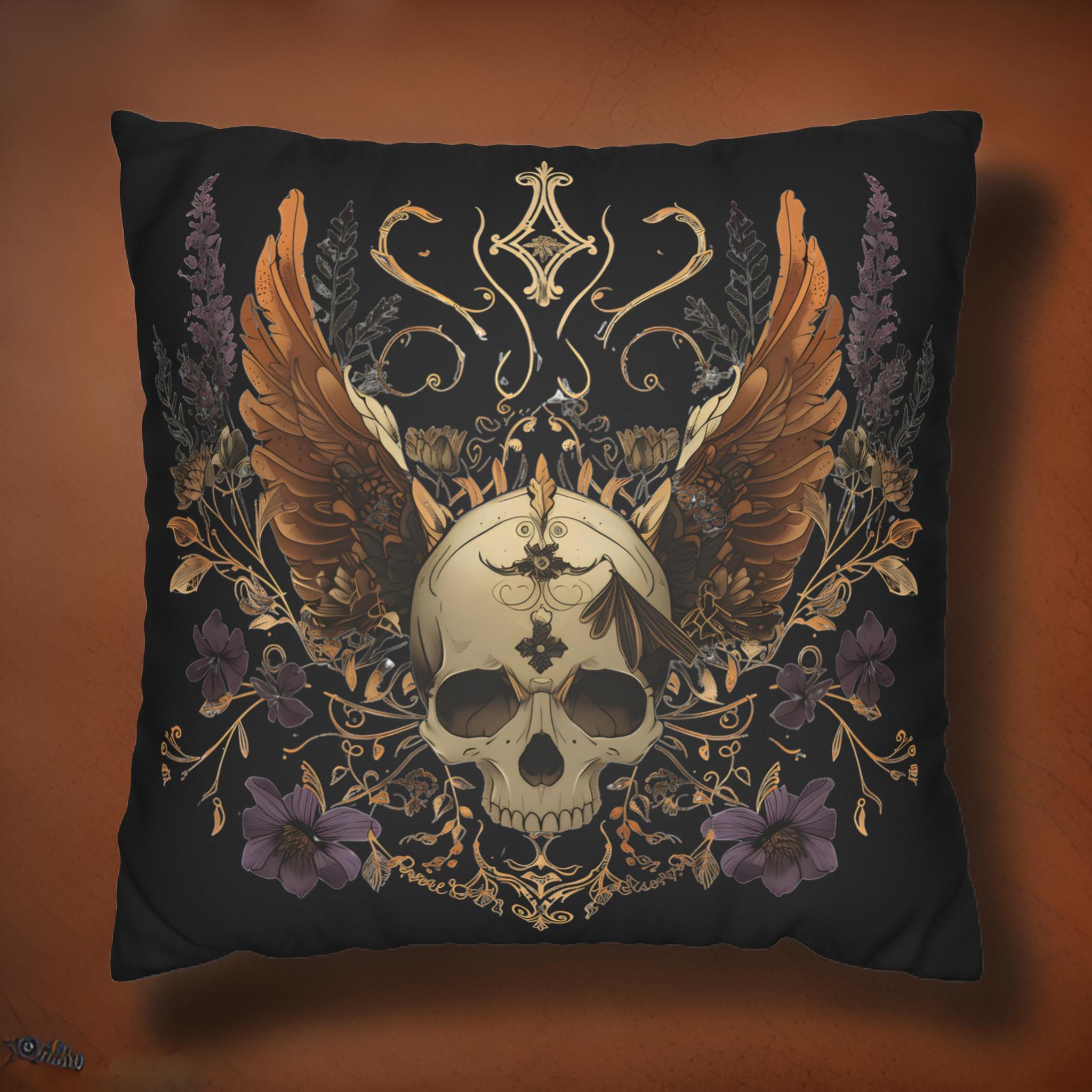 Skull Throw Pillow – Gothic Winged Decor | Winged Wonder