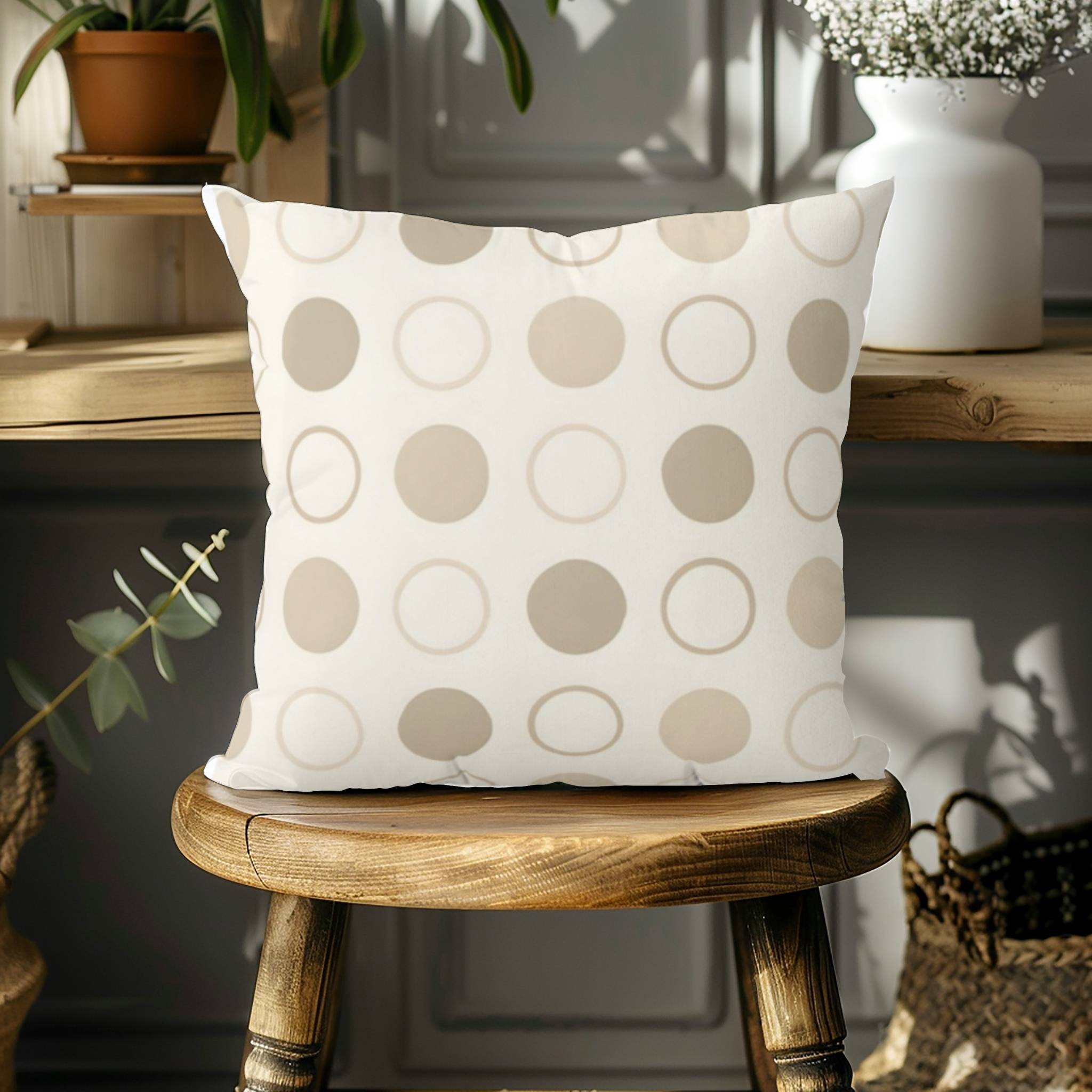 Minimalist Throw Pillow: Beige Geometric Circle | Zen Circle
