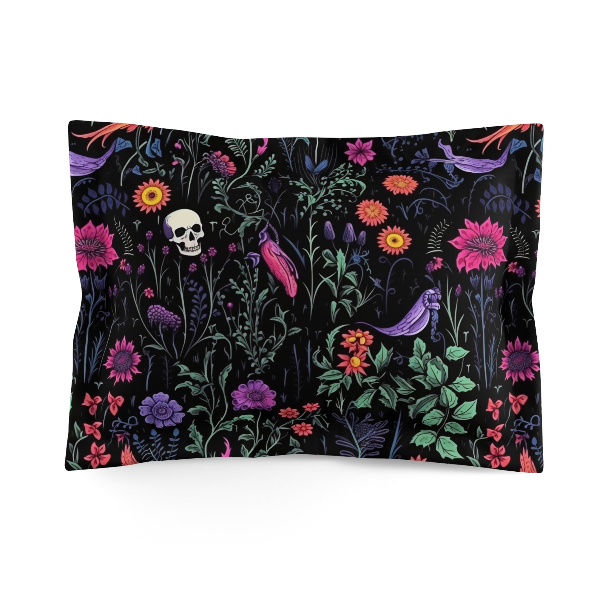 Eerie Wildflower Skull Duvet Cover and Pillow Shams, Microfiber