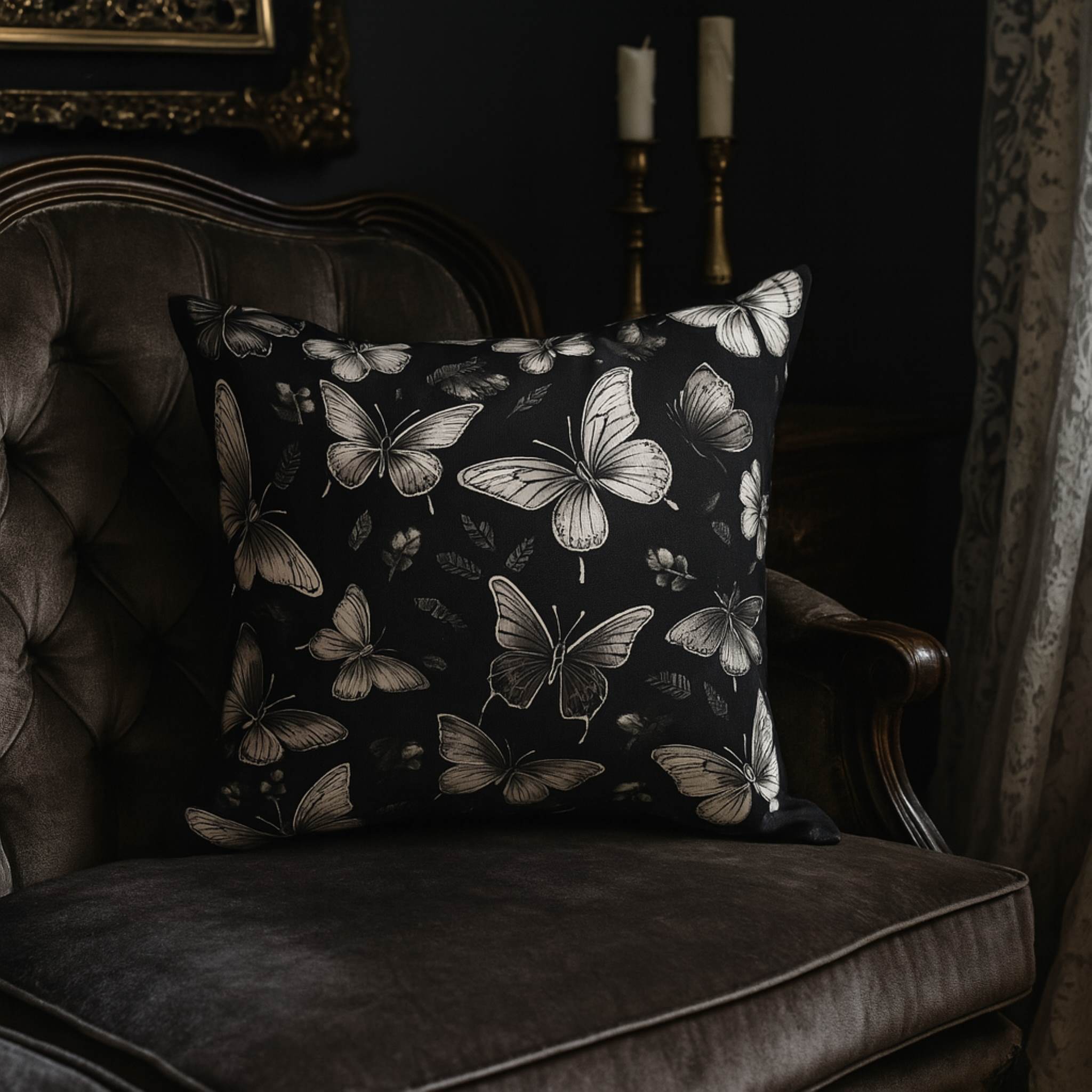 Phantom Butterfly Faux Suede Pillow Cover: Black and White