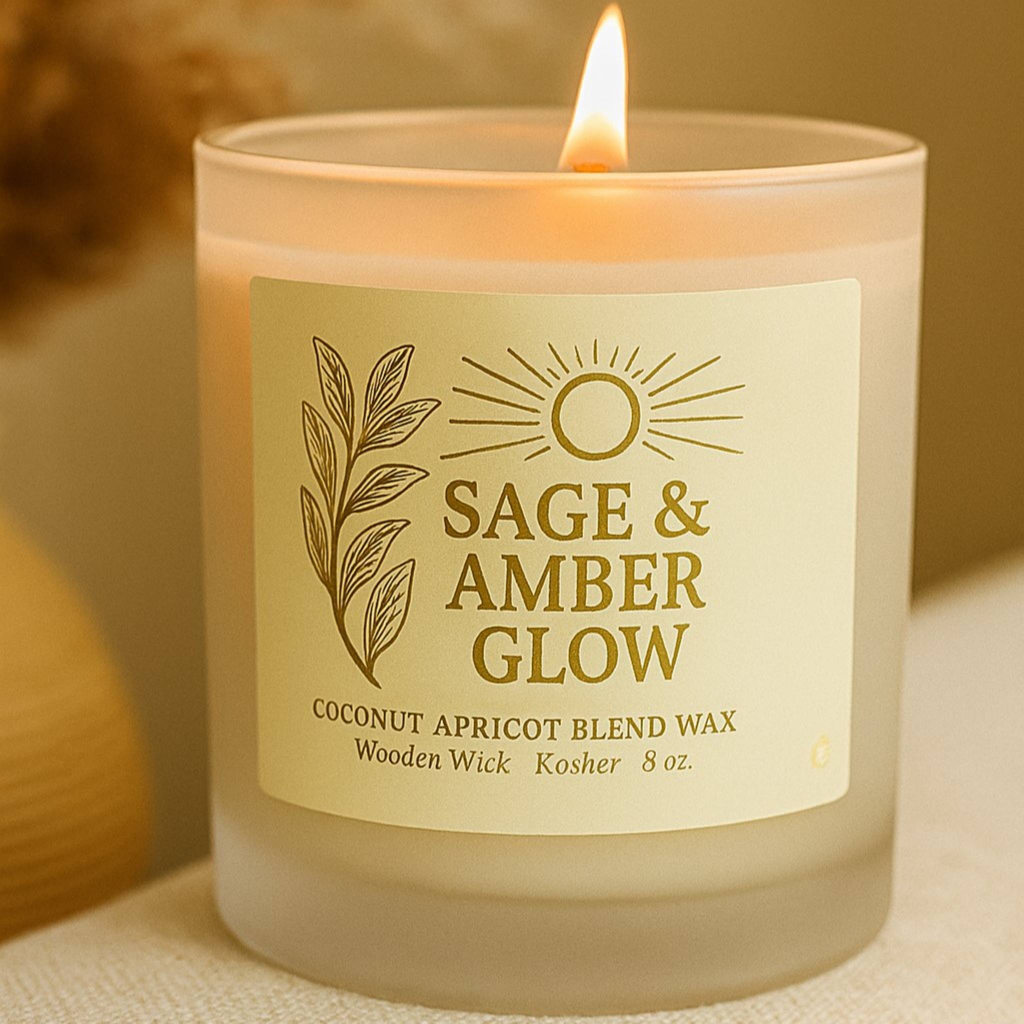 Amber Soy Candle: Earthy Scent Wood Wick | Sage & Amber Glow