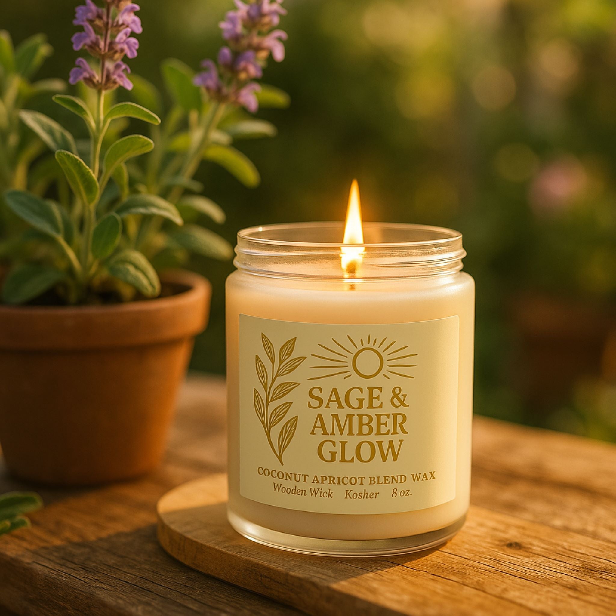 Amber Soy Candle: Earthy Scent Wood Wick | Sage & Amber Glow