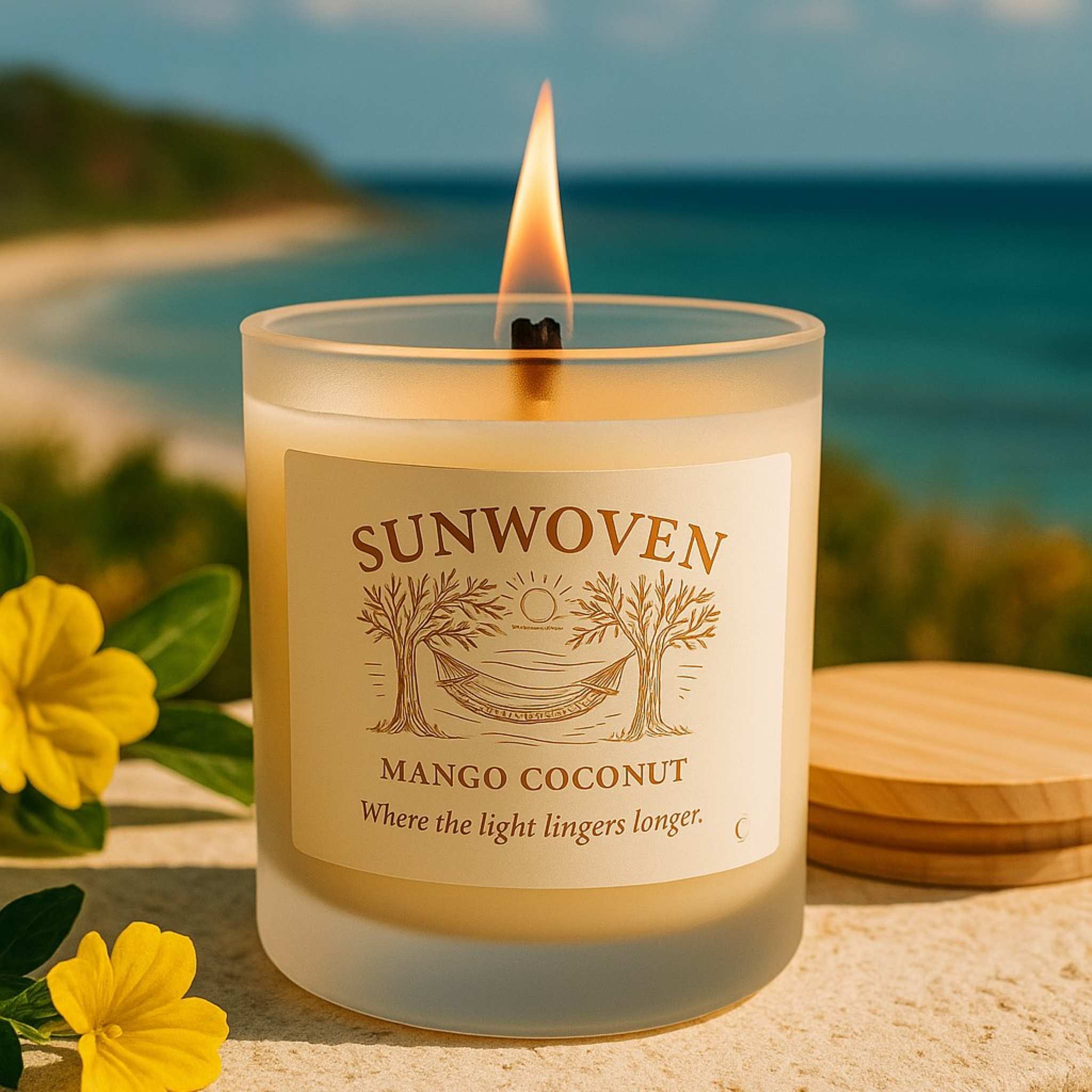 Tropical Coconut Scented Candle: Summer Wood Wick | Sunwoven