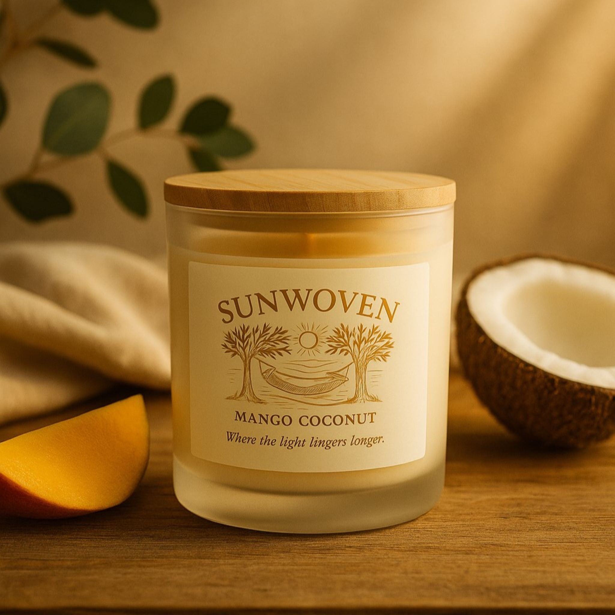 Tropical Coconut Scented Candle: Summer Wood Wick | Sunwoven
