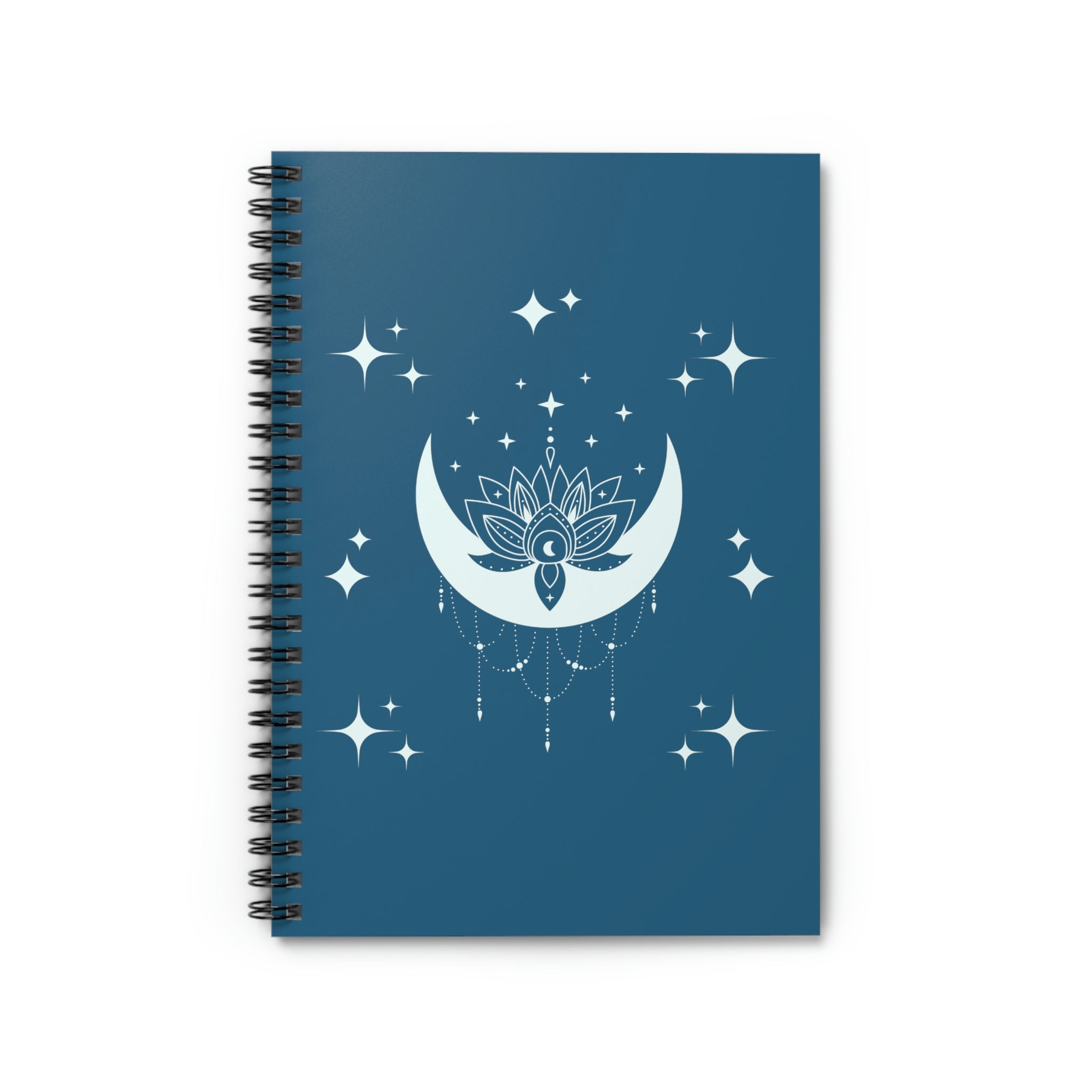 Starry Lotus Moon Notebook, Spiral Lined, 6” x 8”