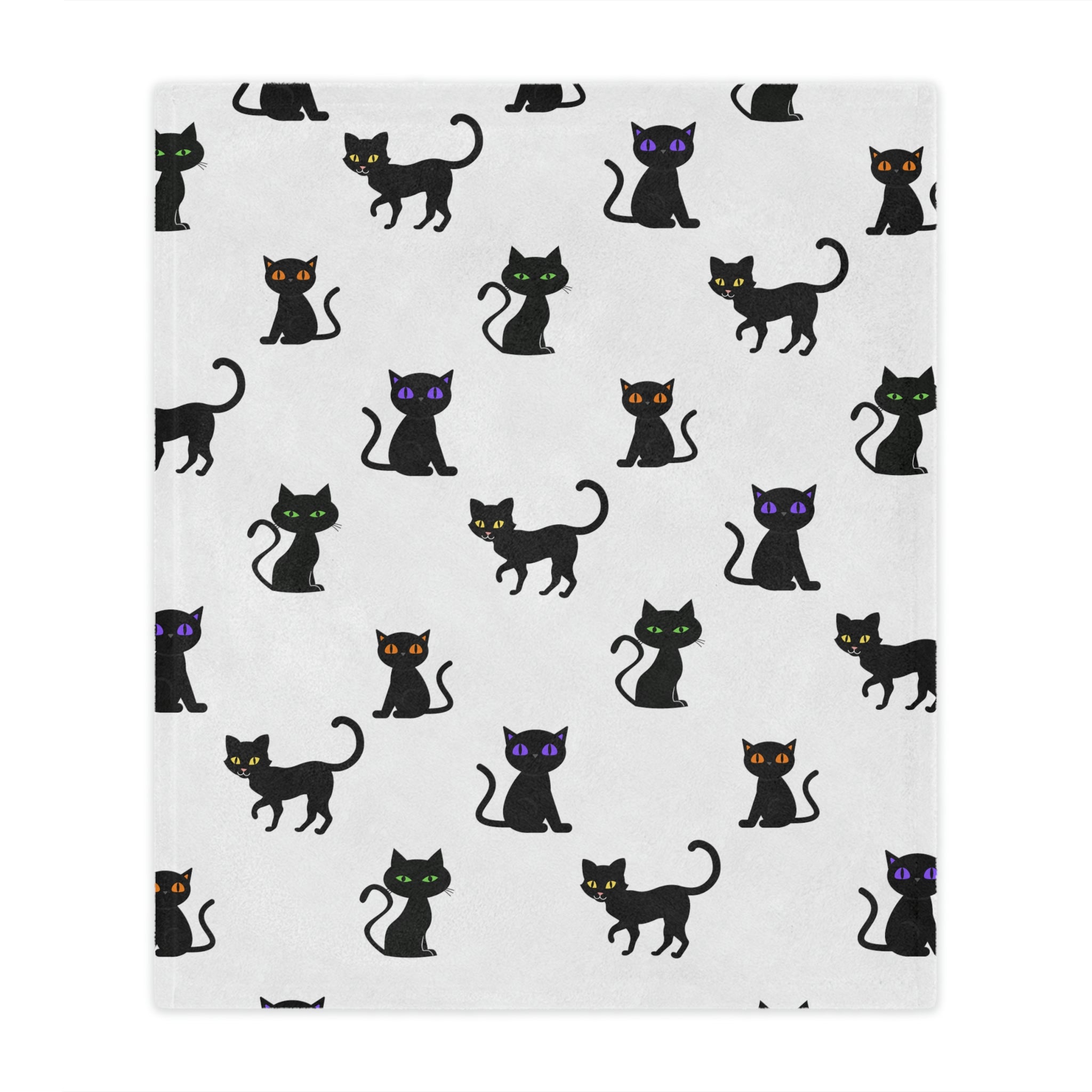 Black Cat Throw Blanket, White Minky, Kids or Adult Size - Durazza