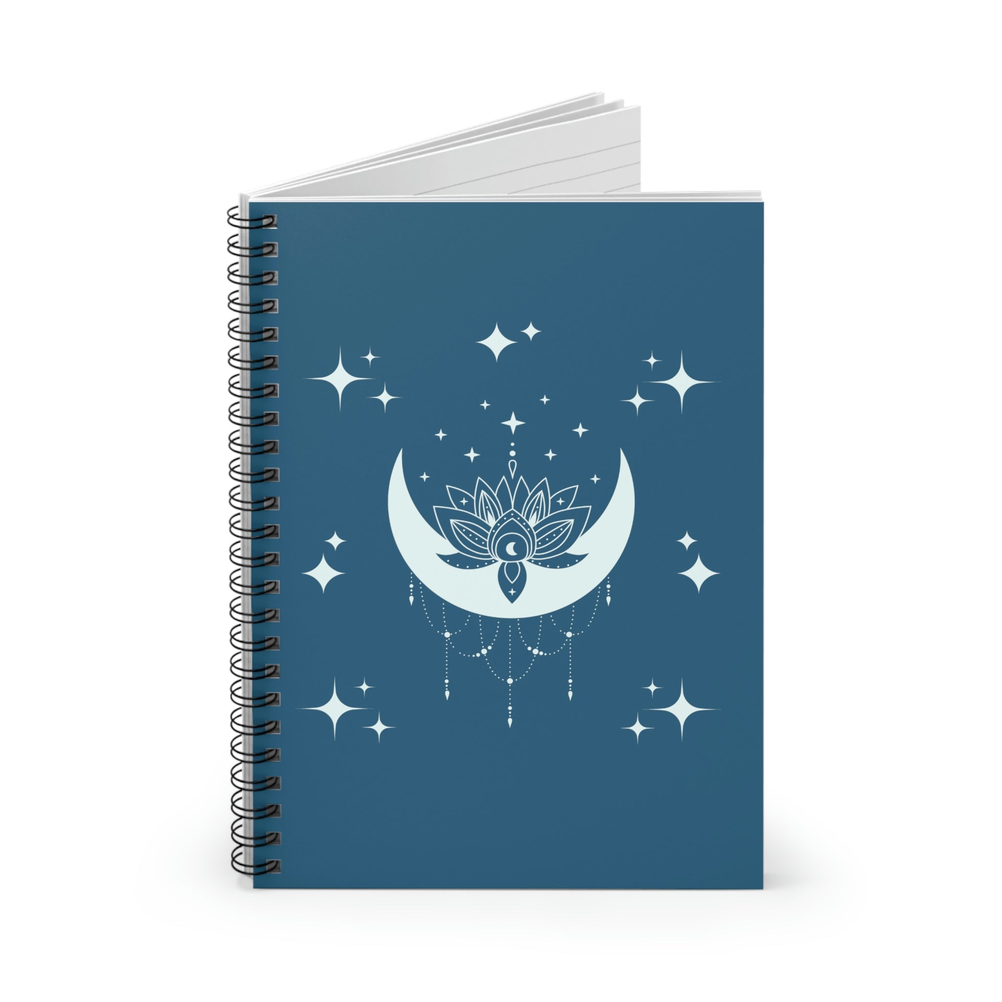 Starry Lotus Moon Notebook, Spiral Lined, 6” x 8”
