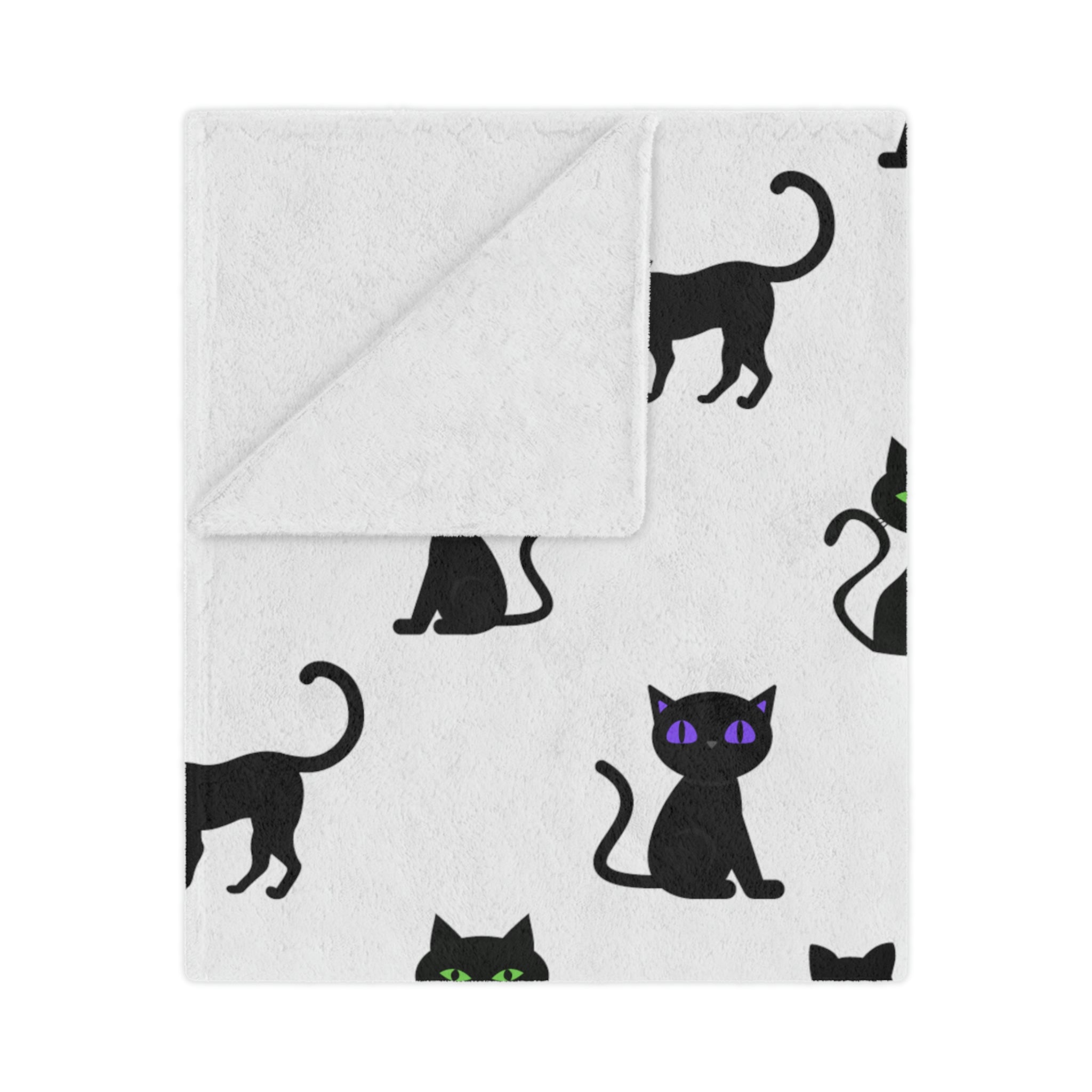 Black Cat Throw Blanket, White Minky, Kids or Adult Size - Durazza