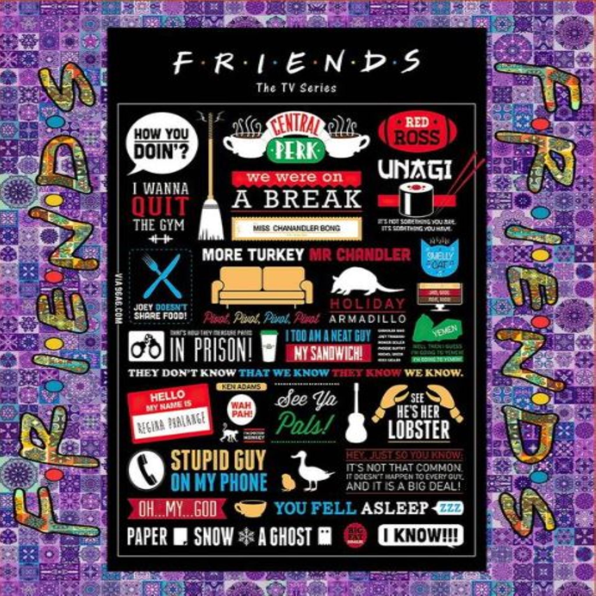 Friends TV Show Pillow, Polyester 18" x 18" - Durazza