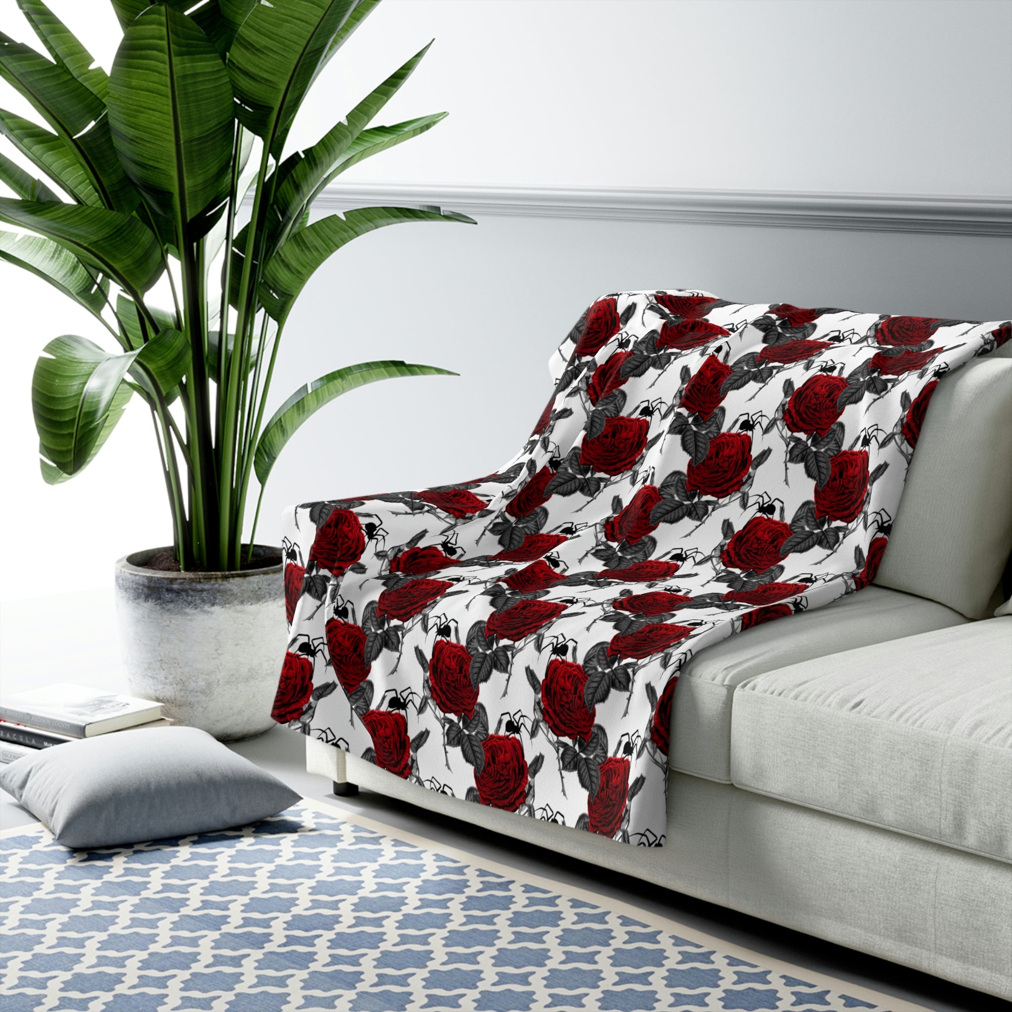 Red Rose Spider Throw Blanket, Minky or Sherpa 50" x 60" - Durazza