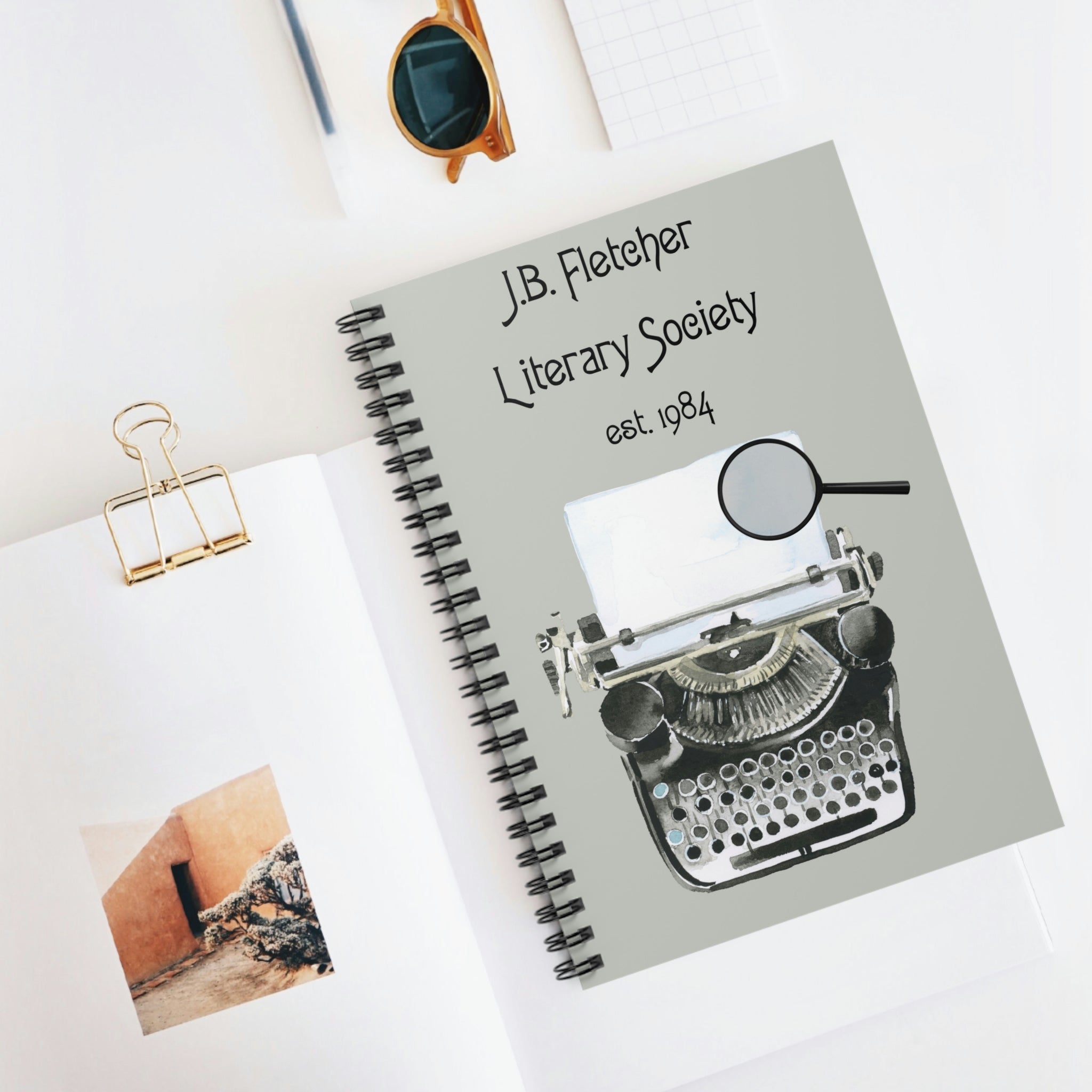 J.B. Fletcher Literary Society Ruled Line Notebook, 8"x6" Murder She wrote laying flat