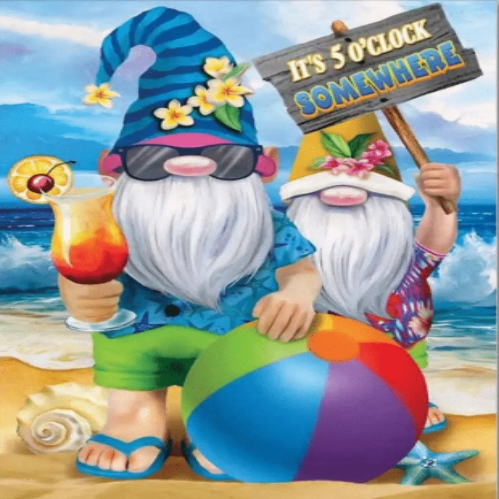 Beach Gnomes Summer Diamond Painting Art Kit, 5D, Full Drill, Round 40*50 - Durazza