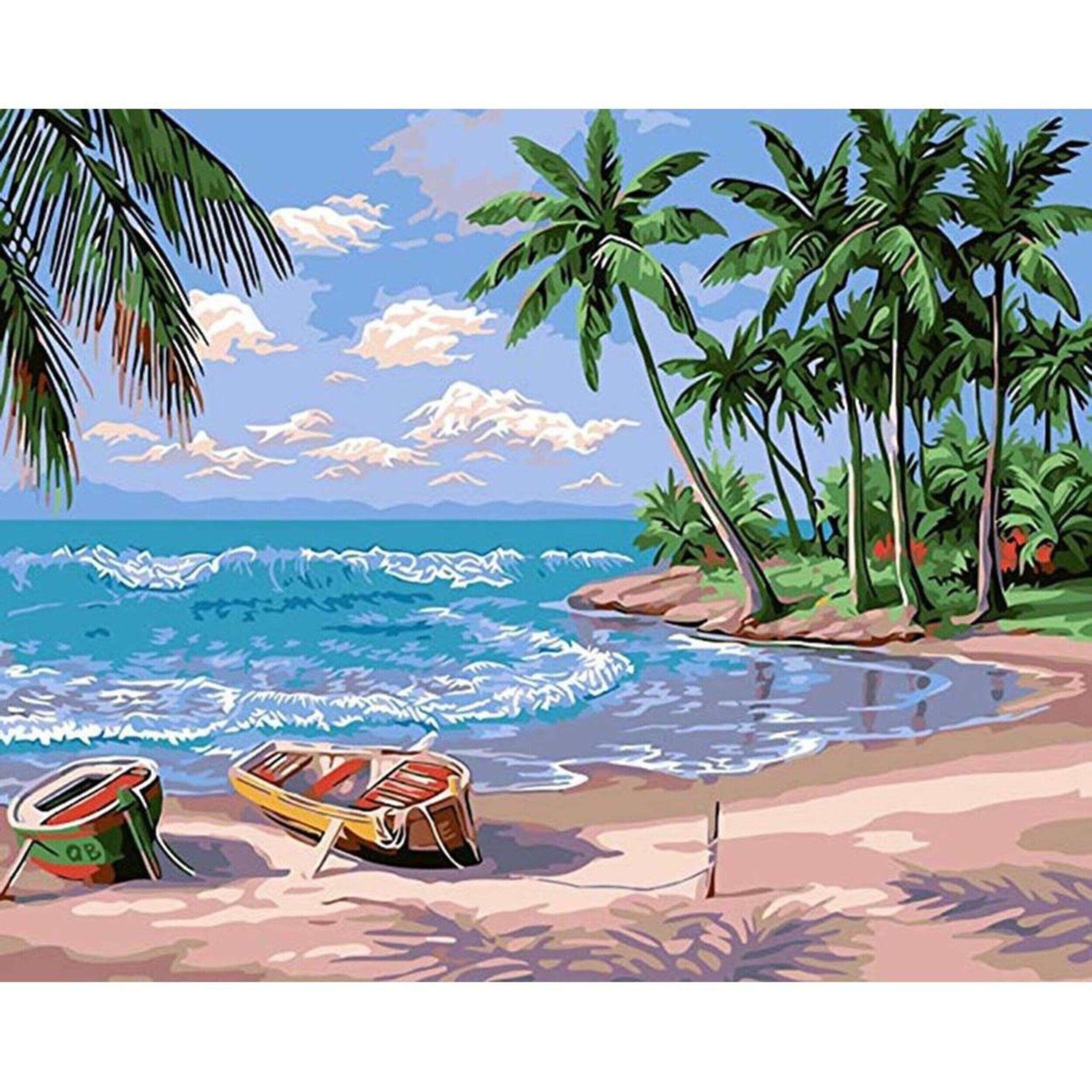 Canoes On Tropical Island Diamond Painting Art Kit, 5D, Full Drill, Round 50*60 - Durazza