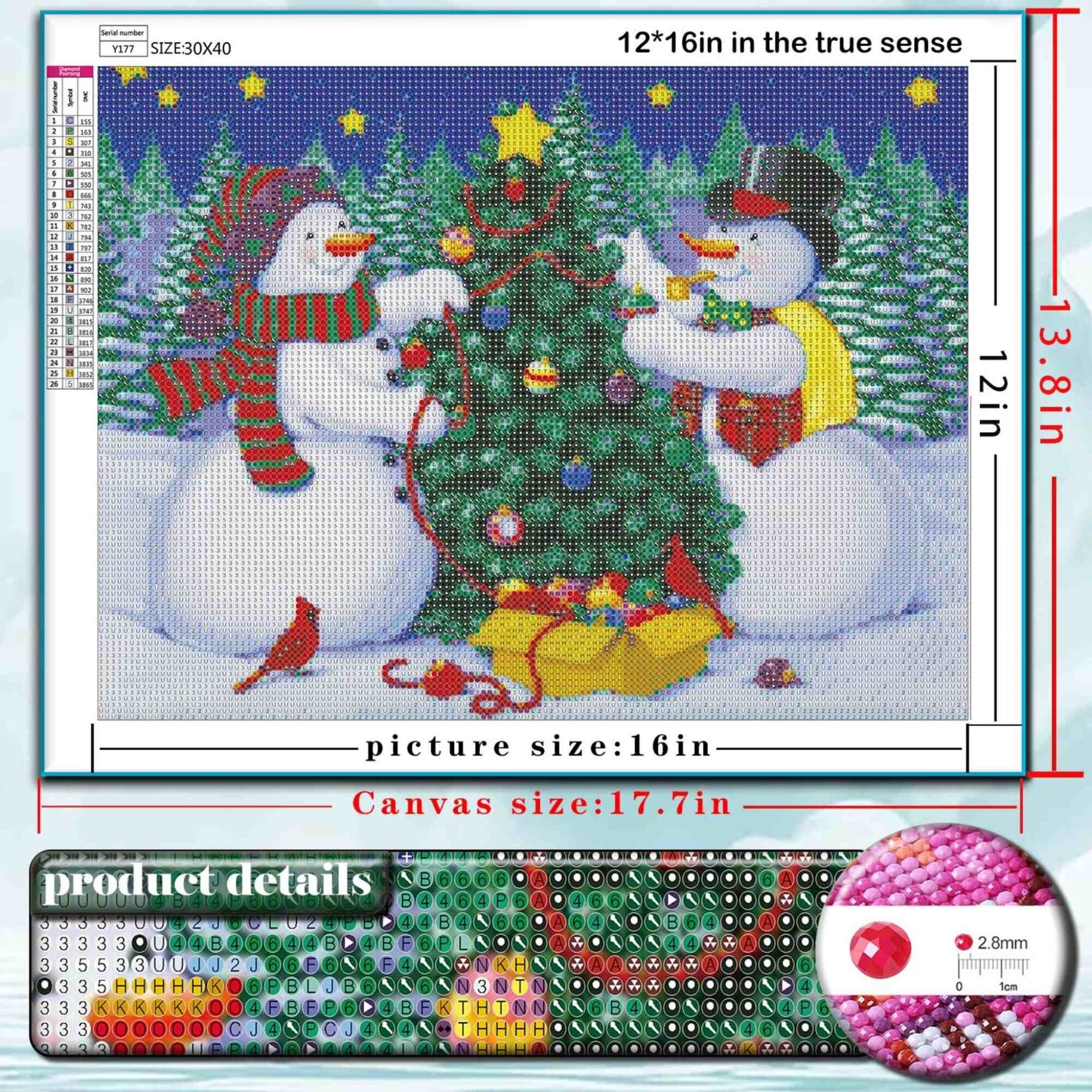 Snowman & Friend Tree Diamond Painting Art Kit, 5D, Full Drill Round 35*45 cm - Durazza