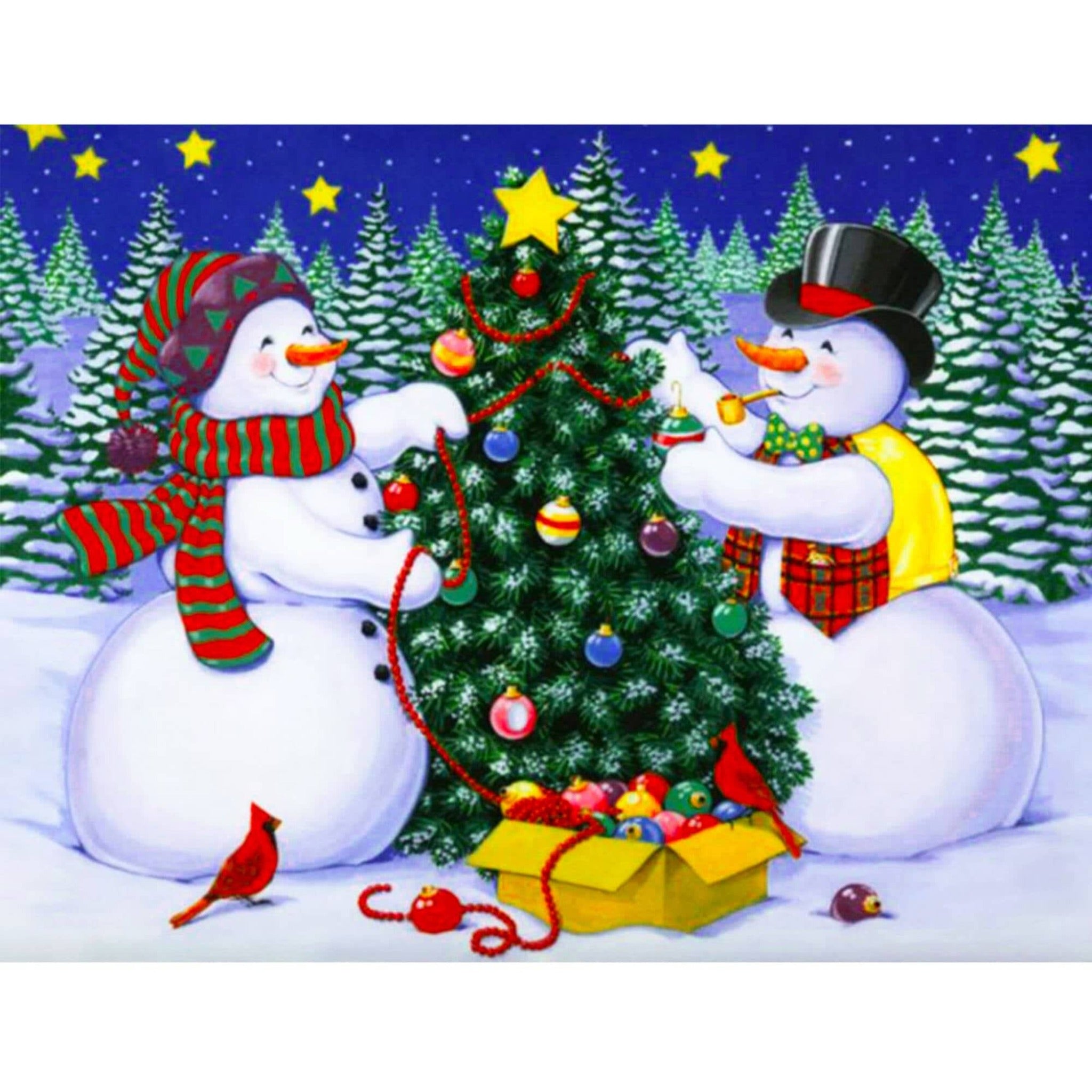 Snowman & Friend Tree Diamond Painting Art Kit, 5D, Full Drill Round 35*45 cm - Durazza