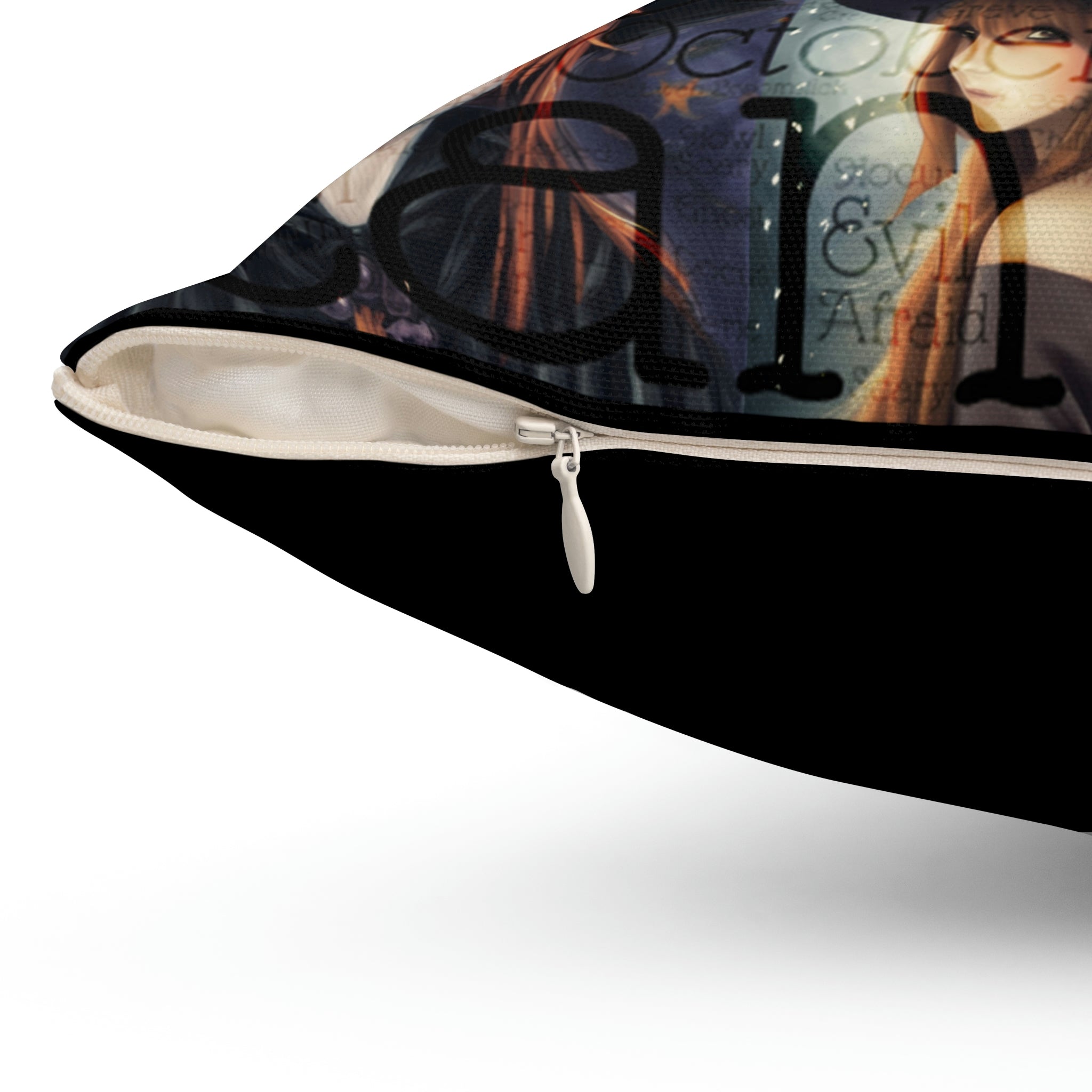 Young Girl Witch Throw Pillow, Black Square Multi-Size - Durazza