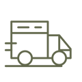 A simple line-art icon of a delivery truck in dark olive green on a white background.