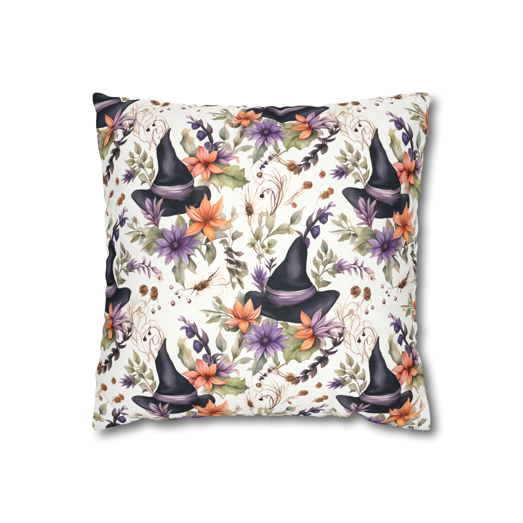 Floral Watercolor Witch Faux Suede Pillow Cover: A Witchy Accent Pillow