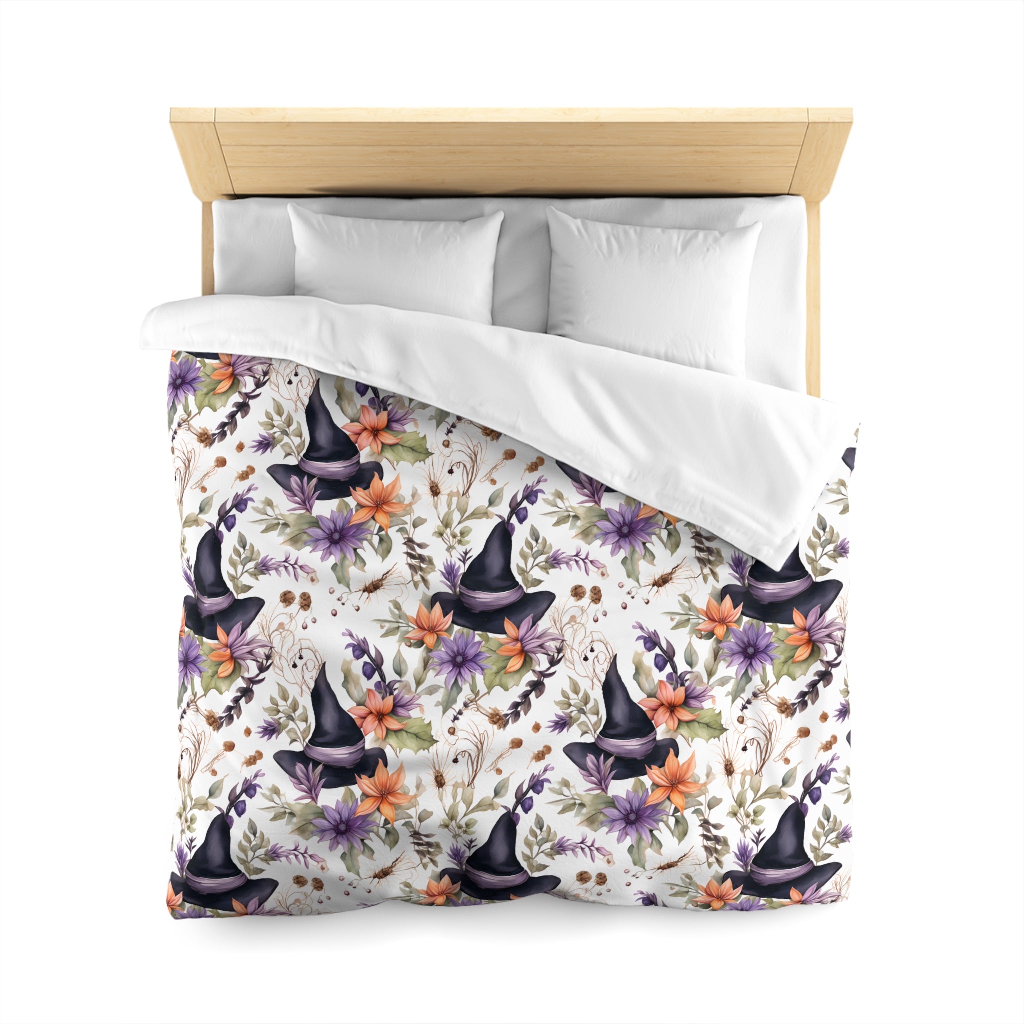 Floral Watercolor Witch Duvet Cover: Microfiber