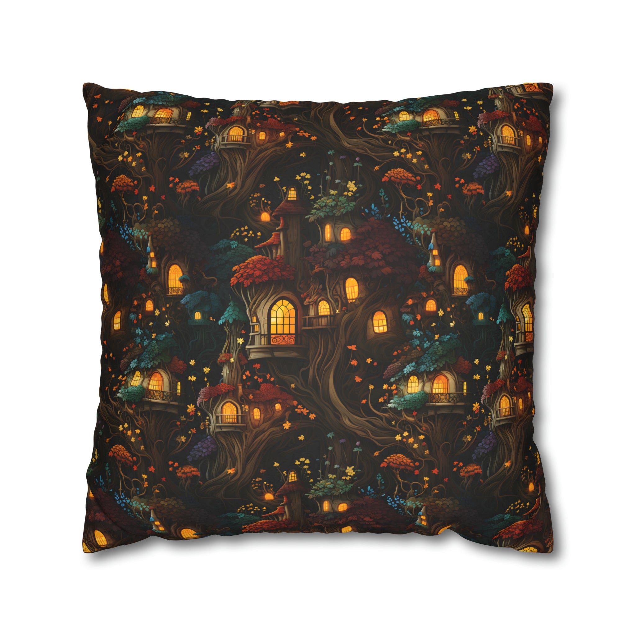 Fairy Hideaway Faux Suede Pillow Cover: Enchanted Forest Decor