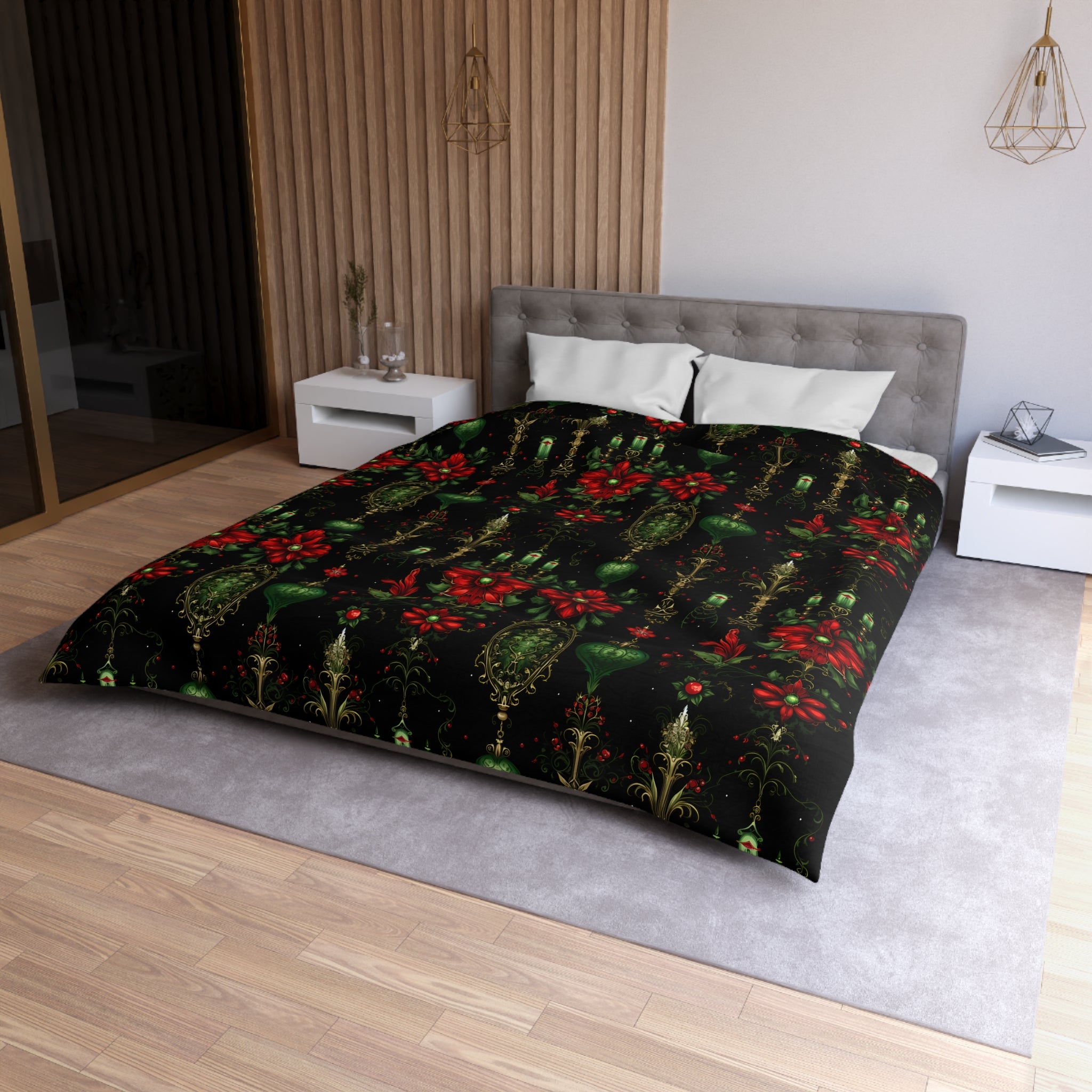 Dark Gothic Poinsettia Duvet Cover, Microfiber