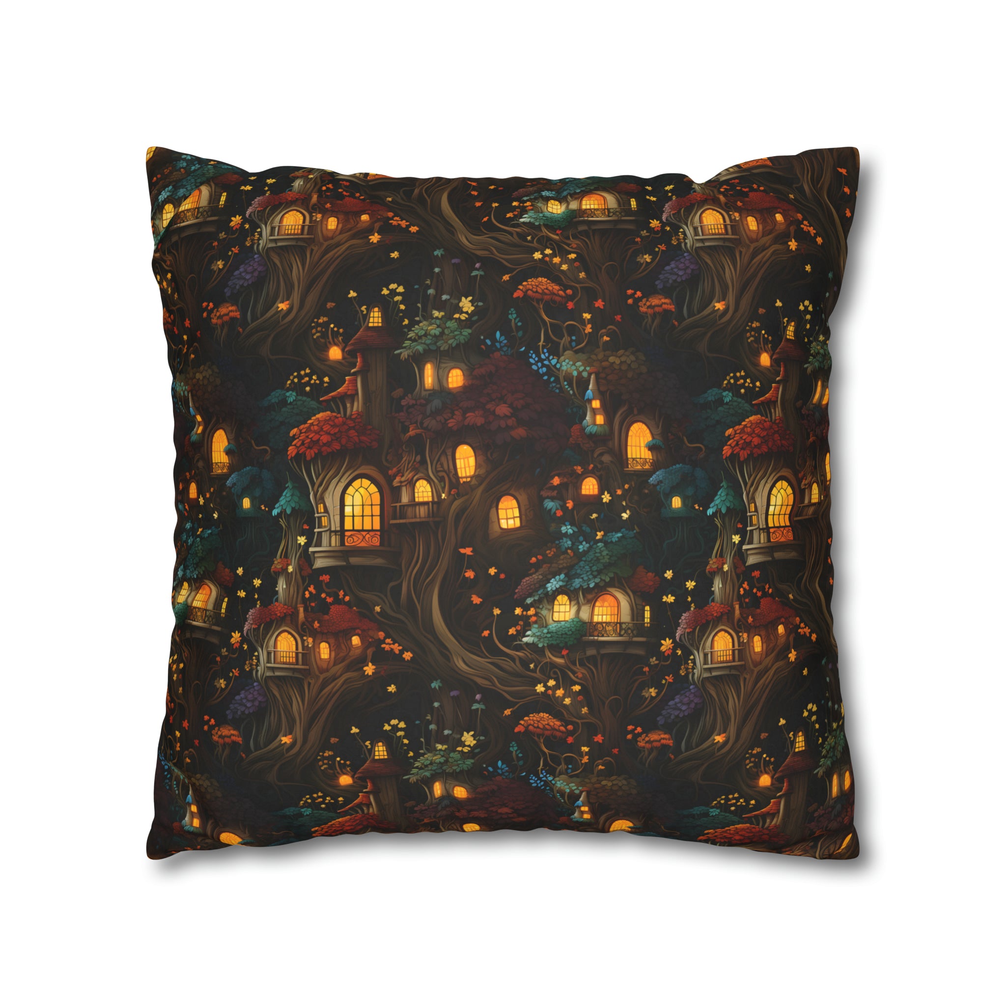 Fairy Hideaway Faux Suede Pillow Cover: Enchanted Forest Decor