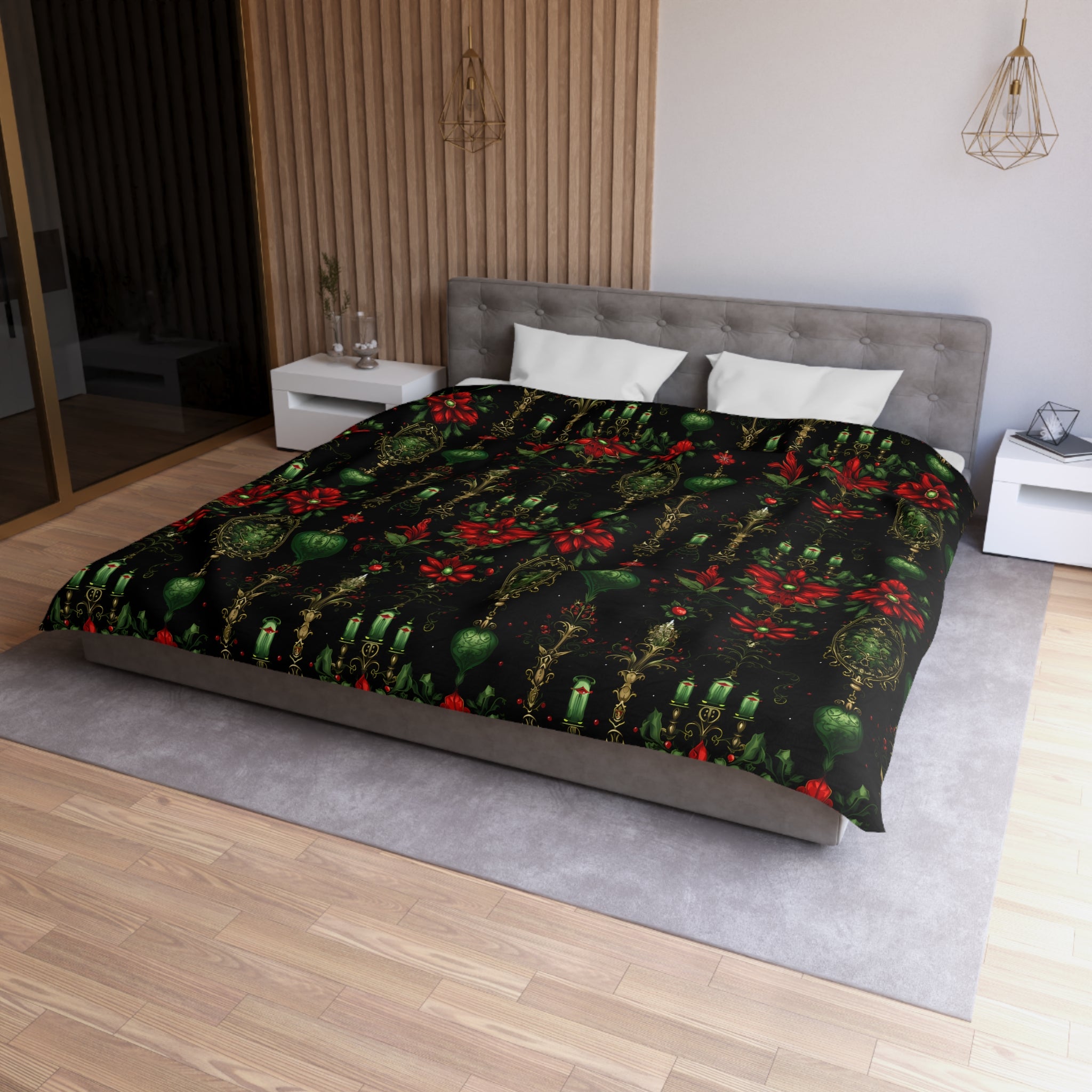 Dark Gothic Poinsettia Duvet Cover, Microfiber
