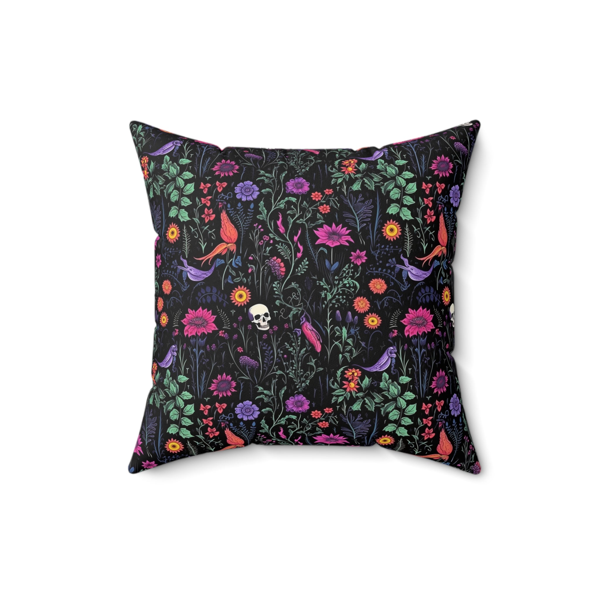 Eerie Wildflower Faux Suede Pillow Cover with Skull
