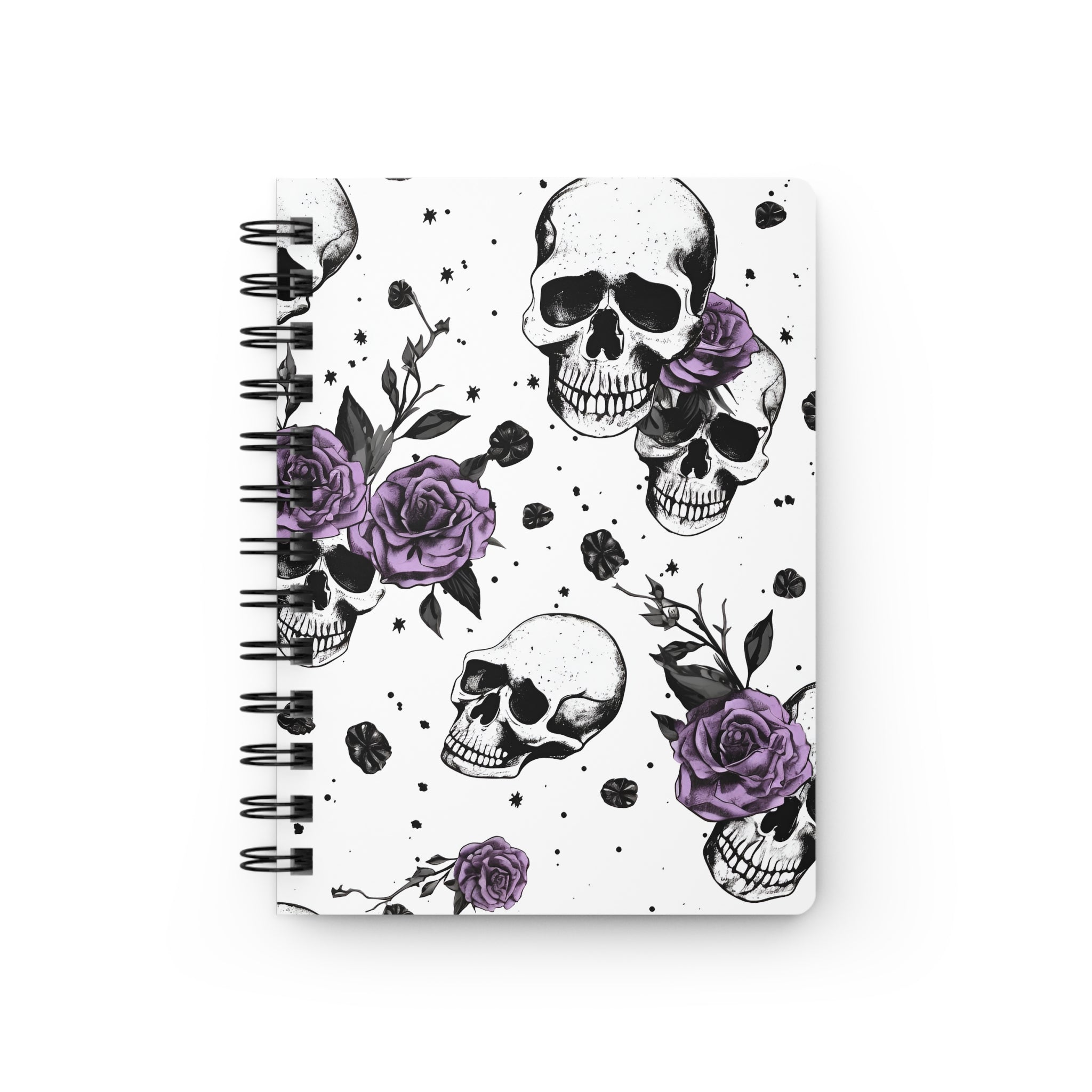 Eternally Yours Skull Lined Notebook, Gothic Violet Rose Spiral Lined 5 x 7 inch