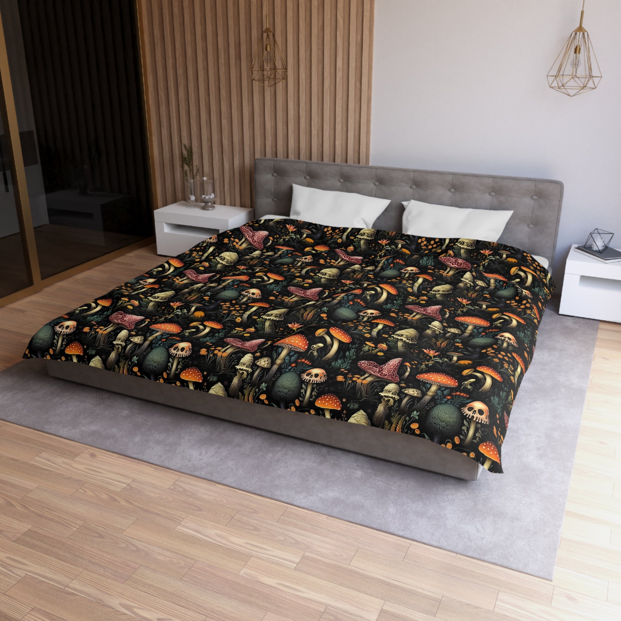 Dark Dweller Mushroom Duvet Cover Set with Pillow Shams, Microfiber