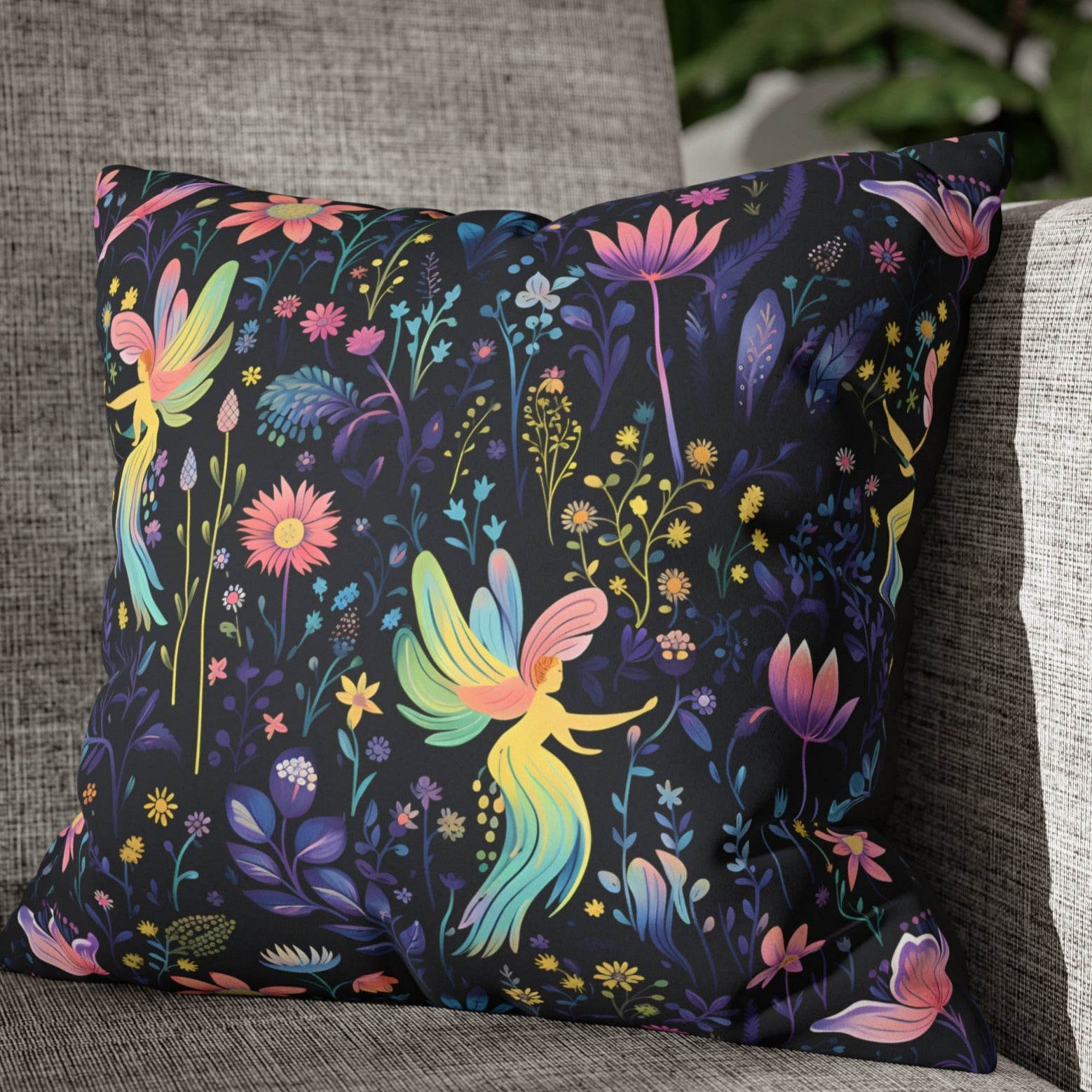 Glowing Garden Fairies Faux Suede Pillow Cover