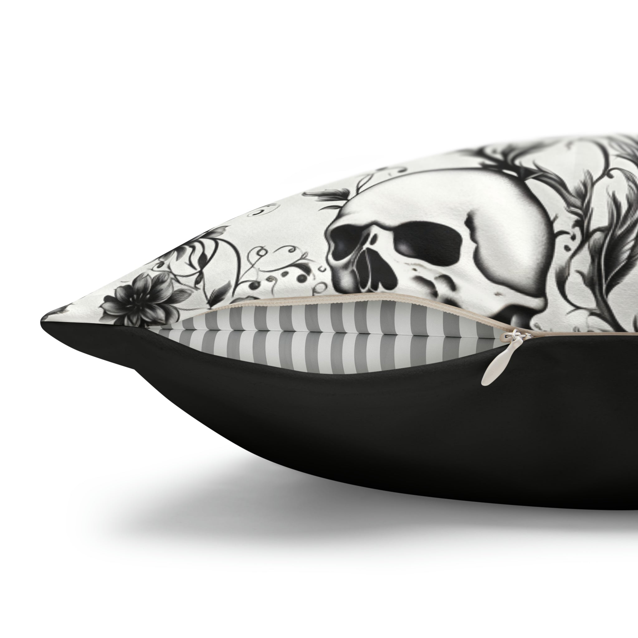 Raven Skull Garden Faux Suede Pillow Cover: Gothic Floral