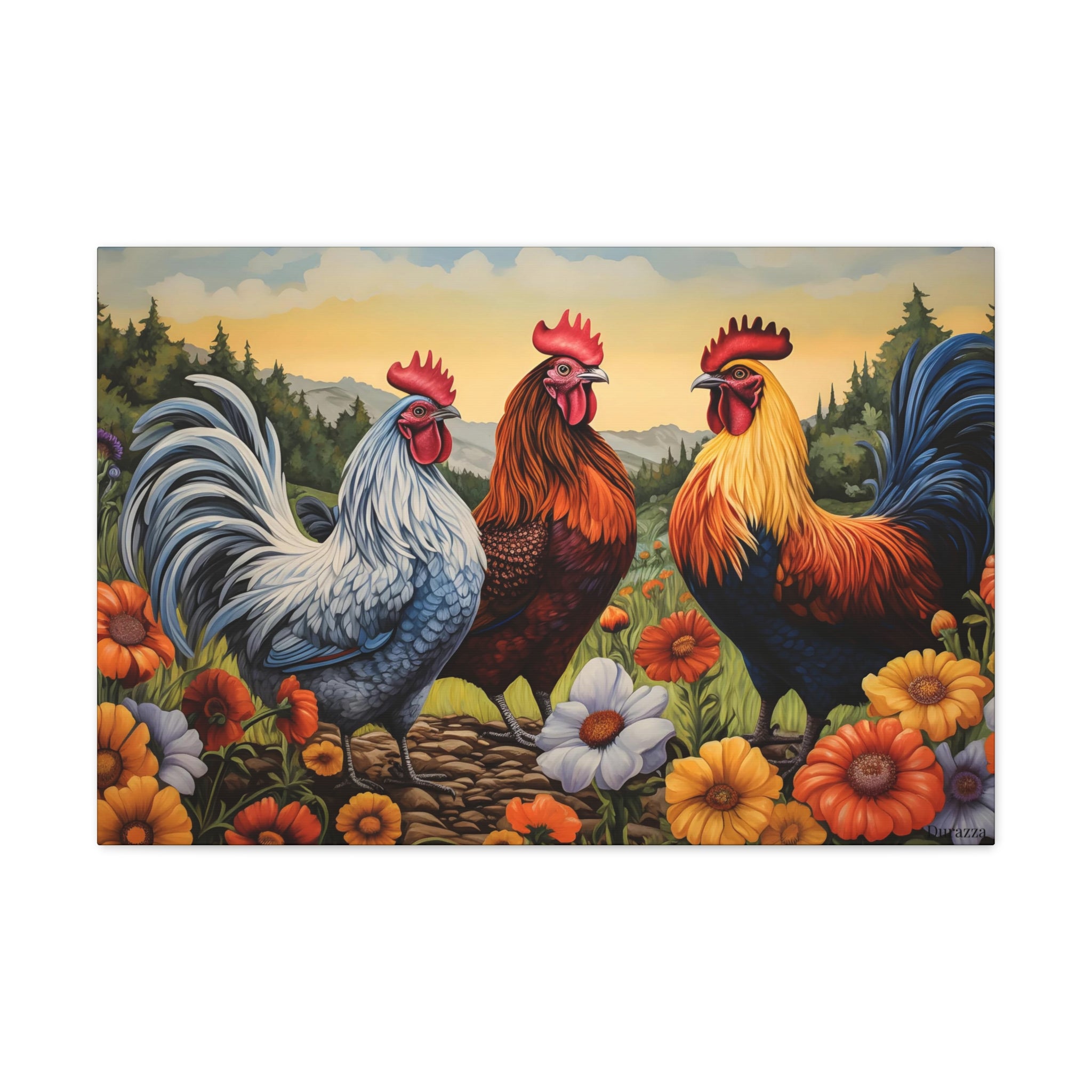 Cheerful Chicken Trio Wall Art Print