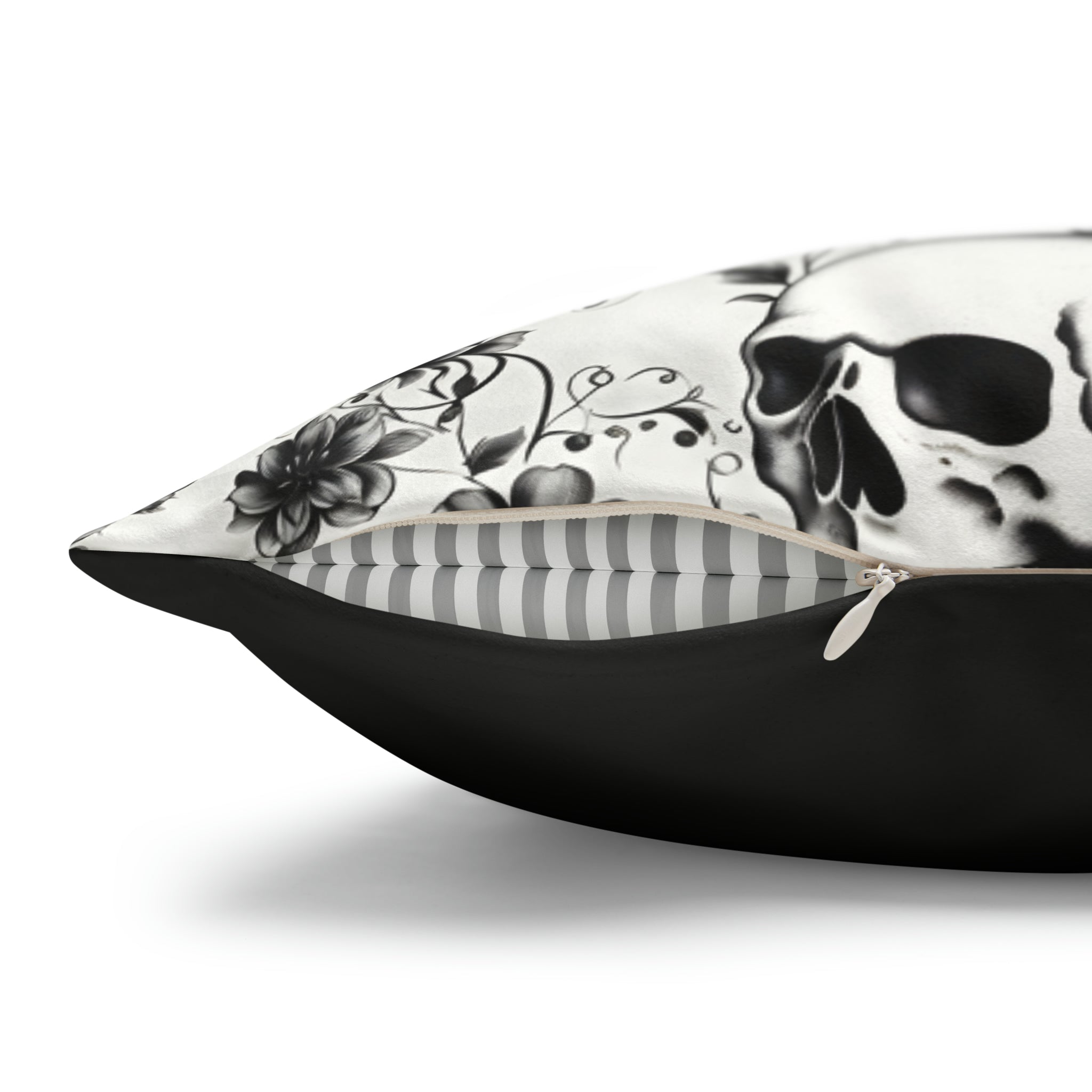 Raven Skull Garden Faux Suede Pillow Cover: Gothic Floral