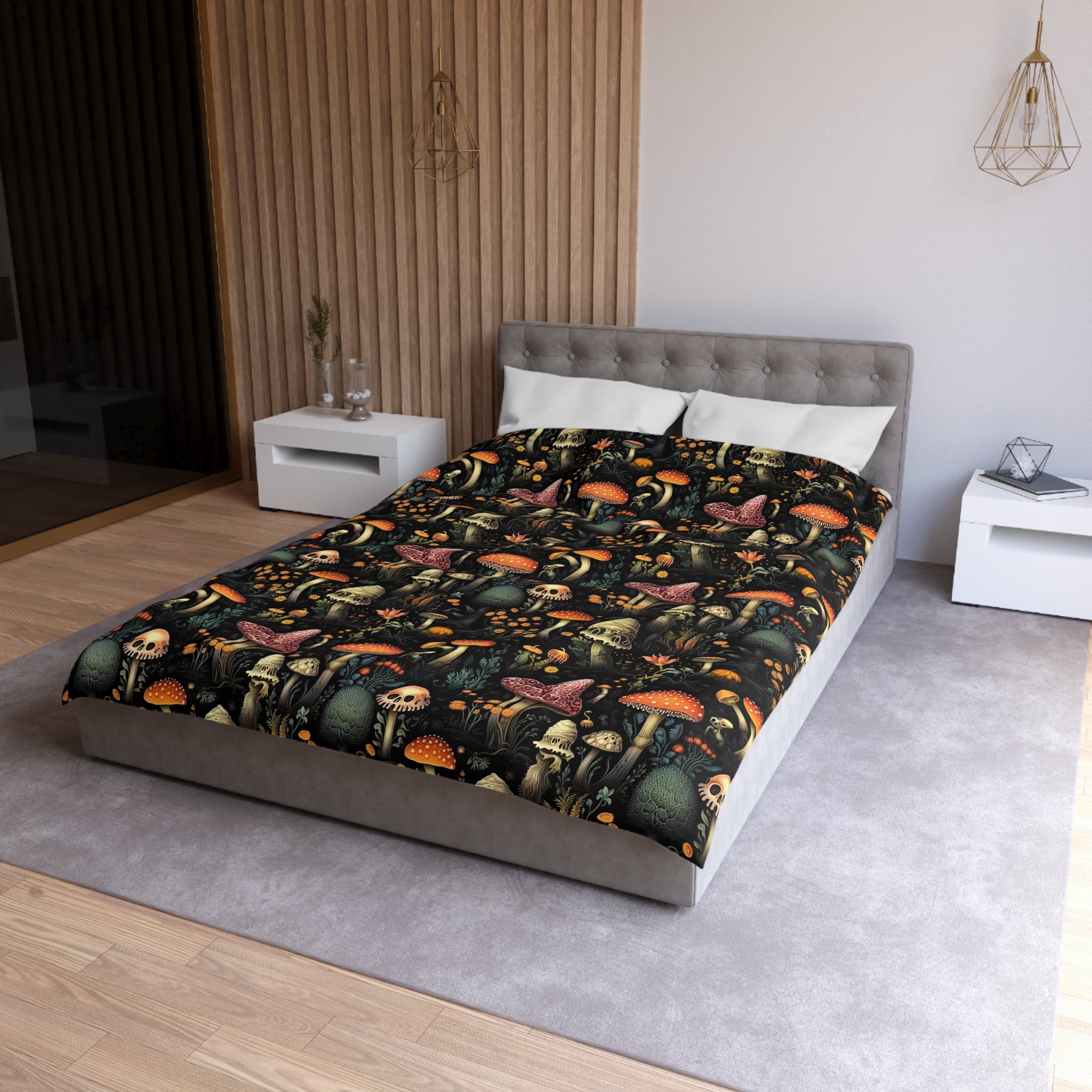 Dark Dweller Mushroom Duvet Cover Set with Pillow Shams, Microfiber
