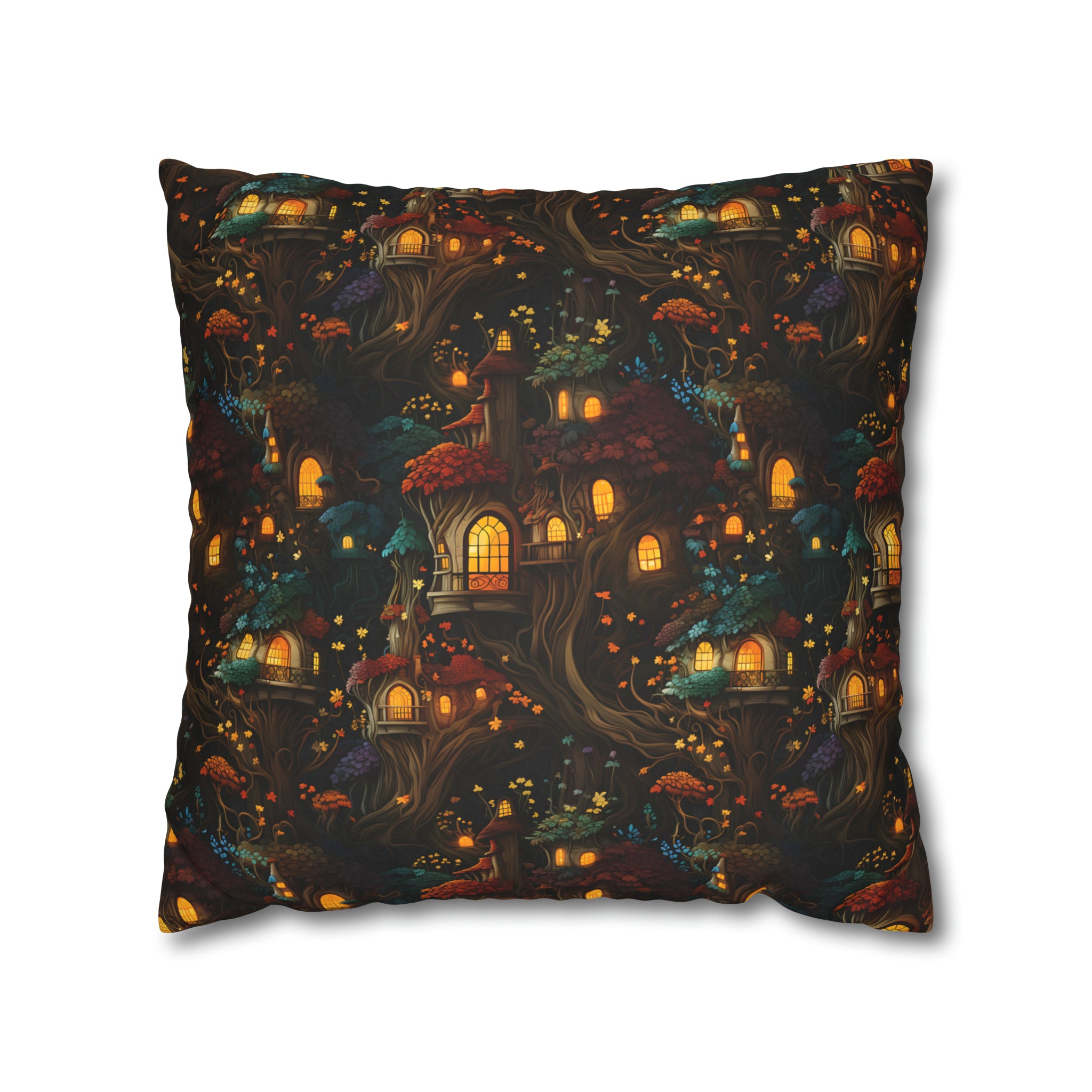 Fairy Hideaway Faux Suede Pillow Cover: Enchanted Forest Decor