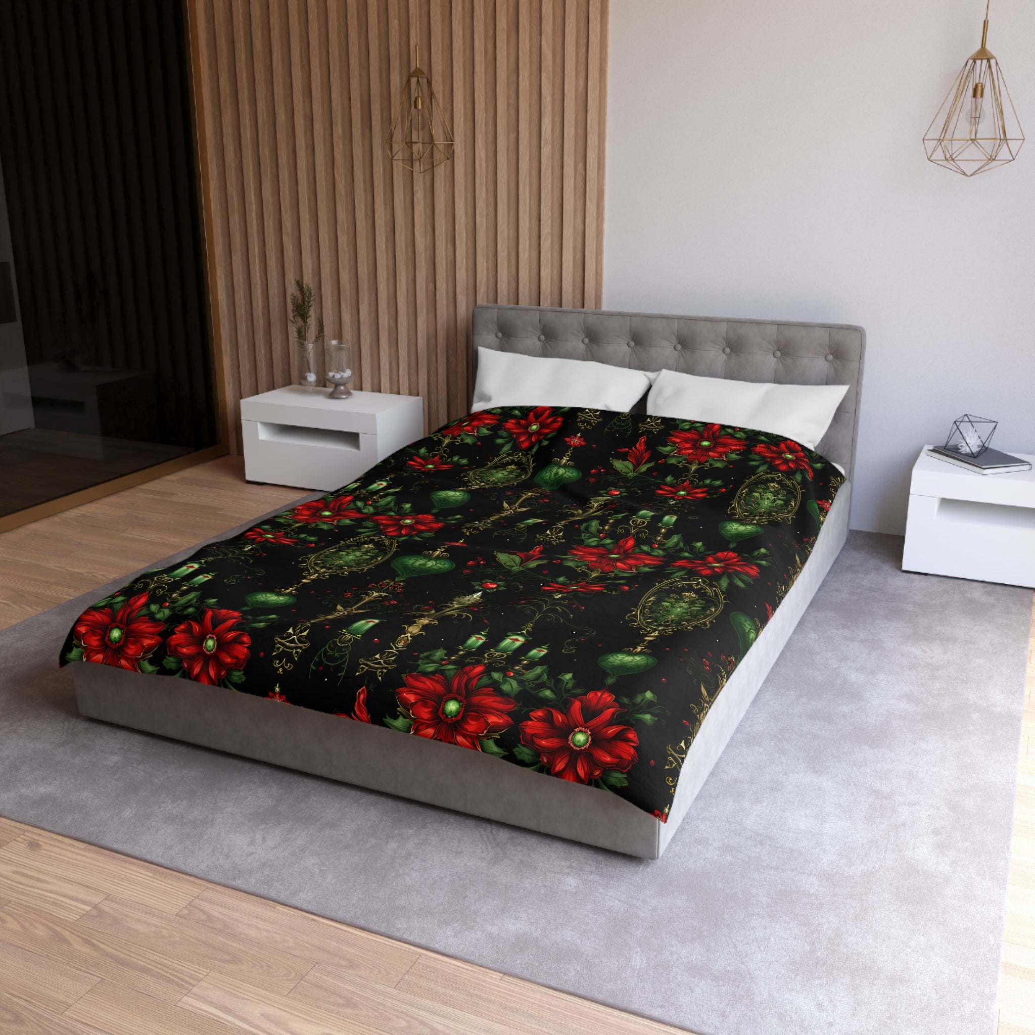 Dark Gothic Poinsettia Duvet Cover, Microfiber