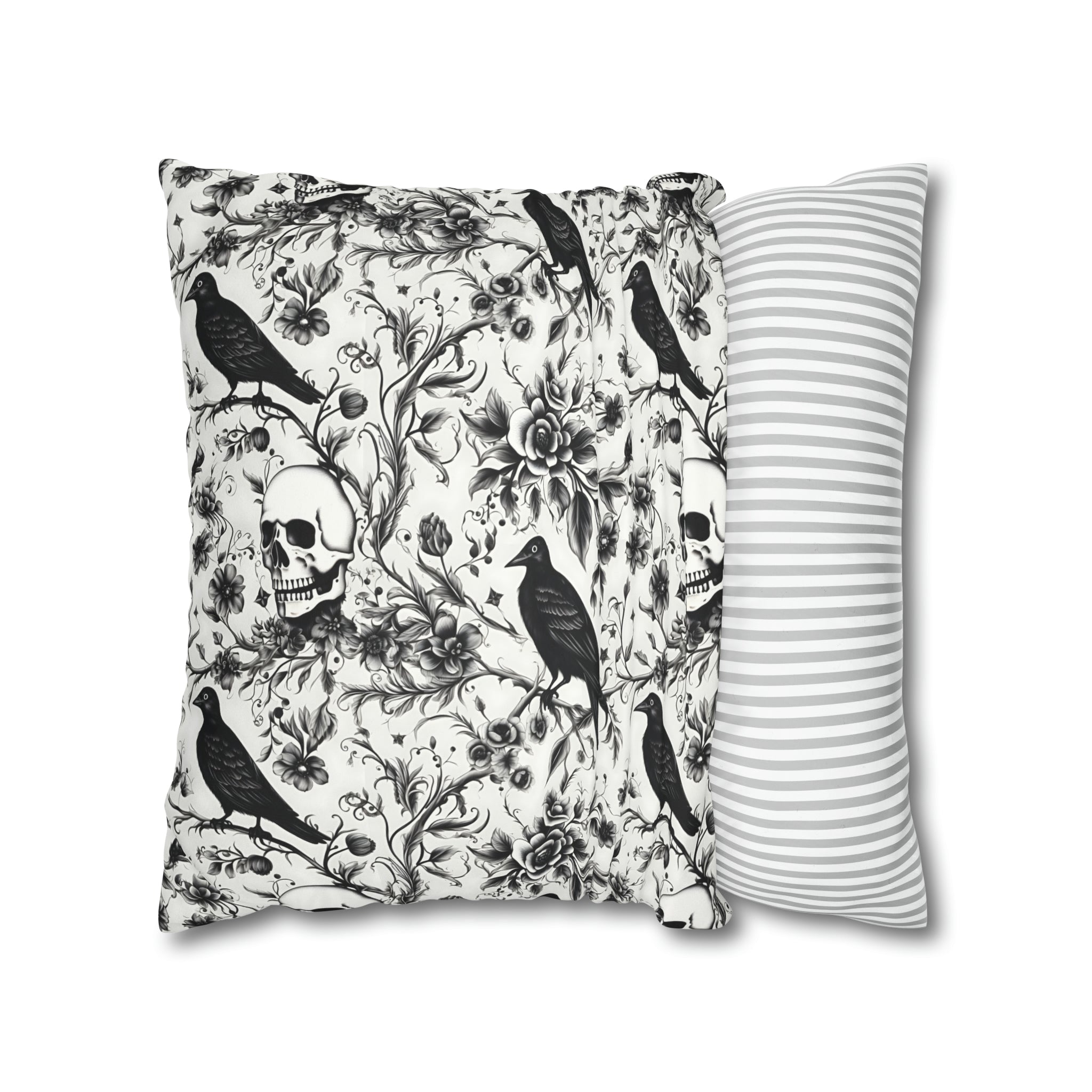 Raven Skull Garden Faux Suede Pillow Cover: Gothic Floral