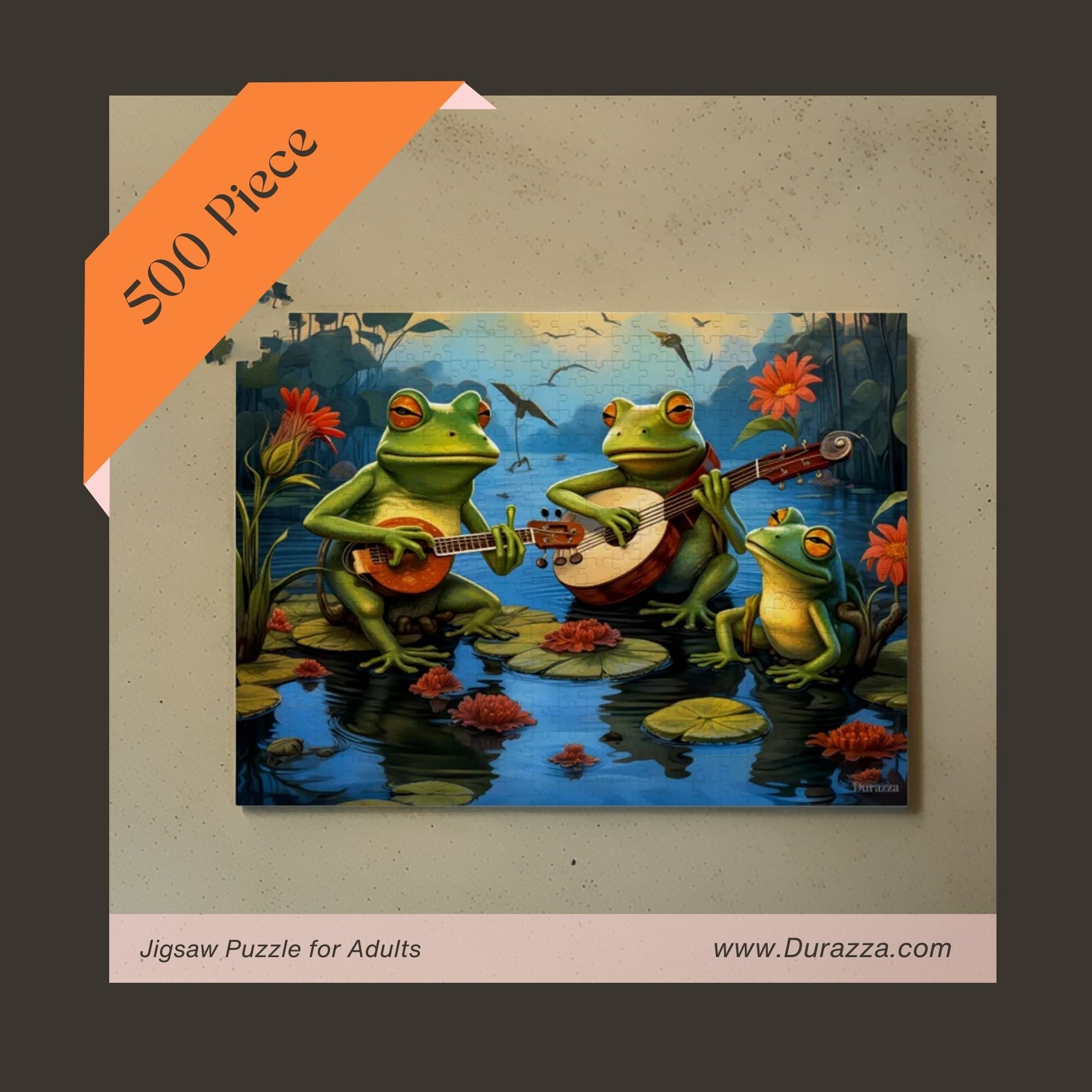 Musical Frogs Wooden Jigsaw Puzzle 500 or 1000 pieces