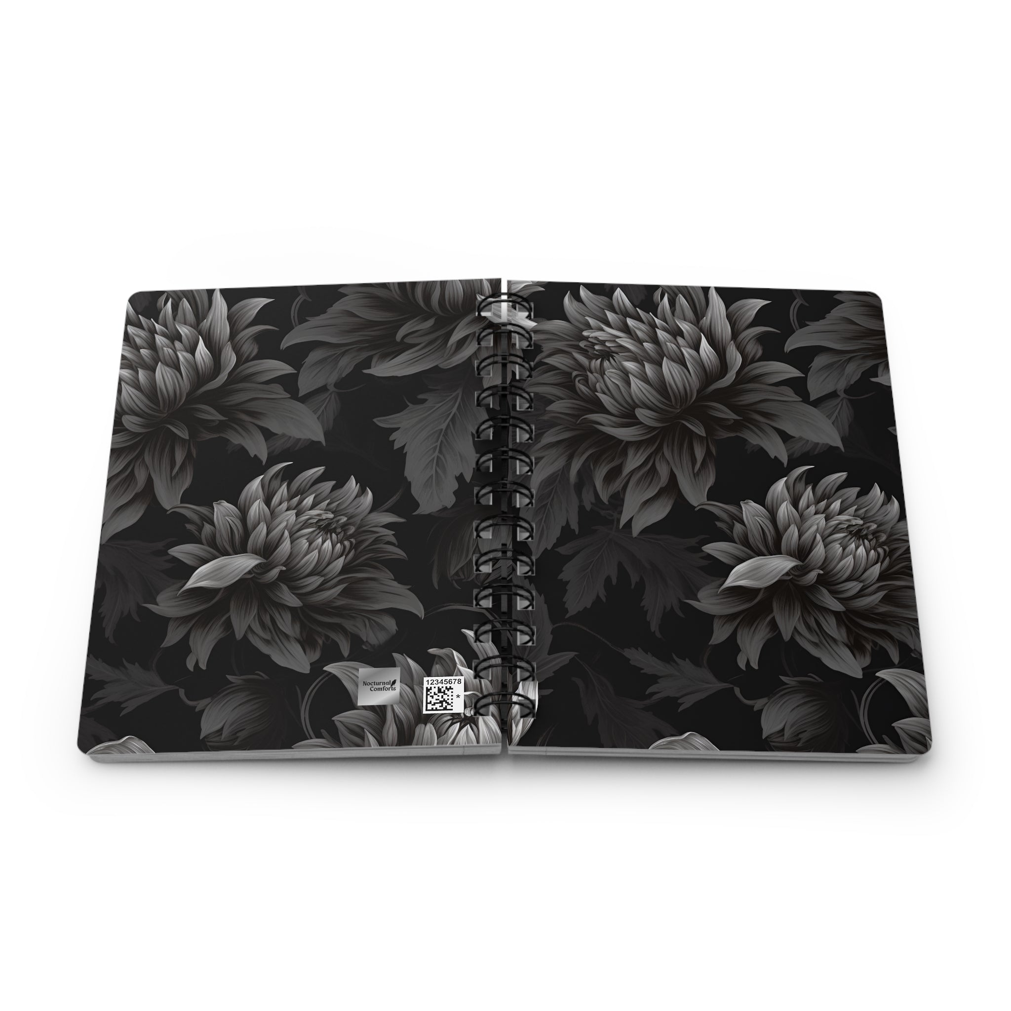 Midnight Black Dahlia Spiral Notebook, 5 x 7 inch