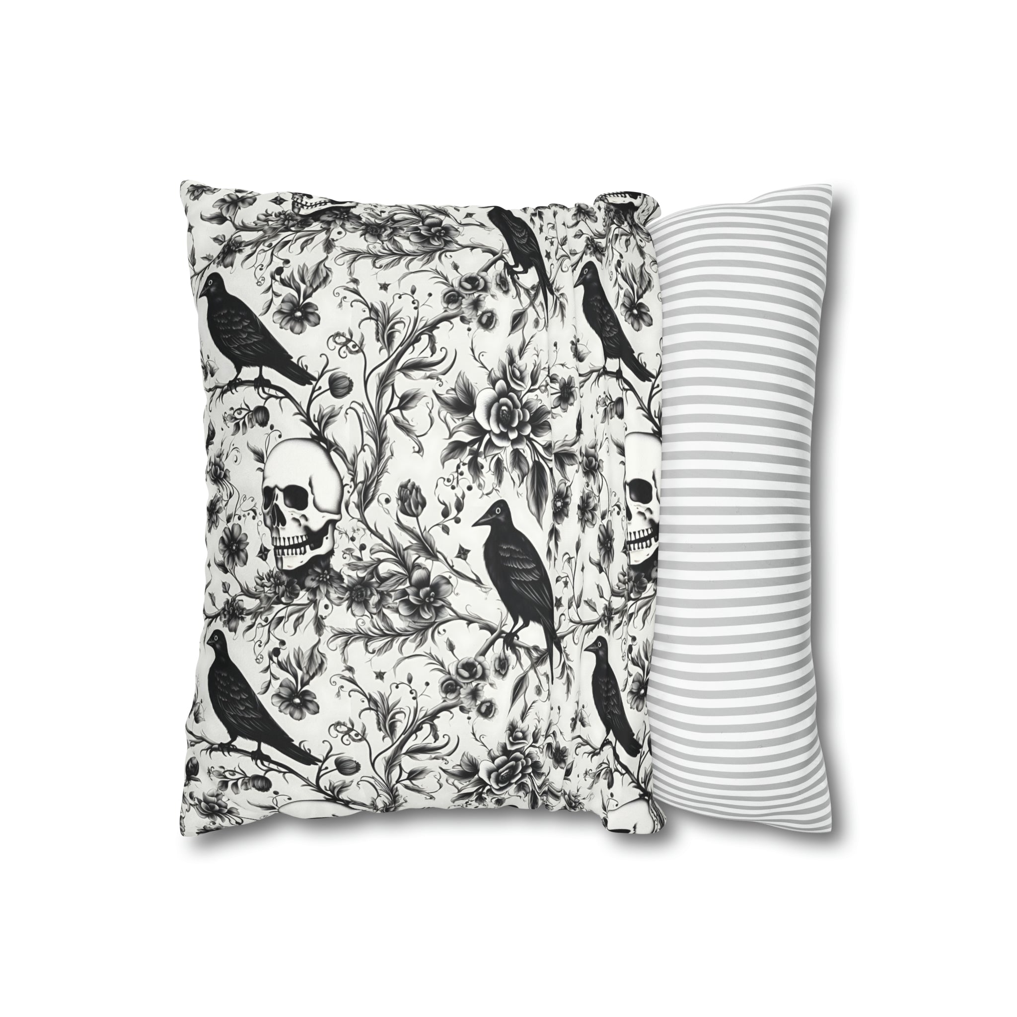 Raven Skull Garden Faux Suede Pillow Cover: Gothic Floral