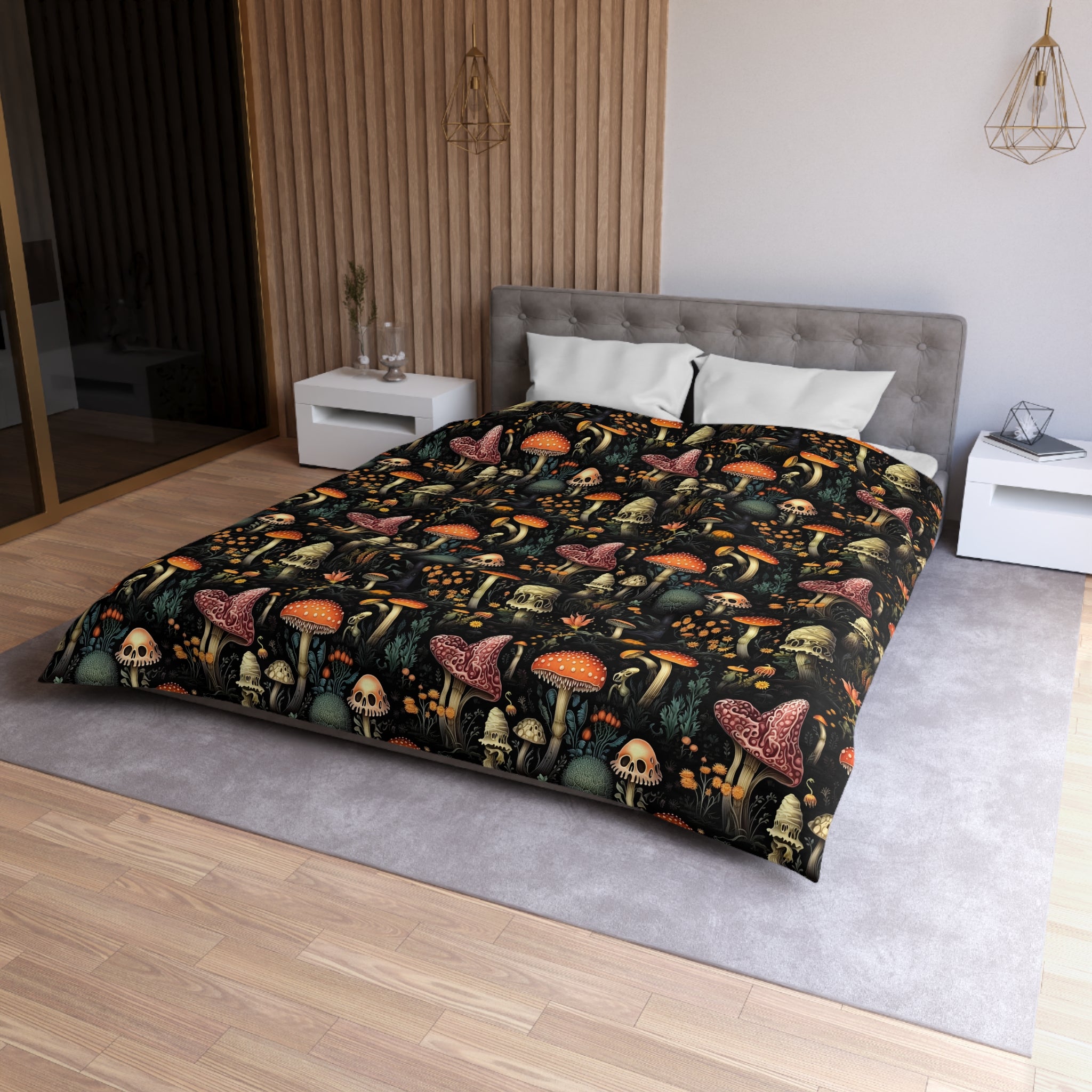 Dark Dweller Mushroom Duvet Cover Set with Pillow Shams, Microfiber