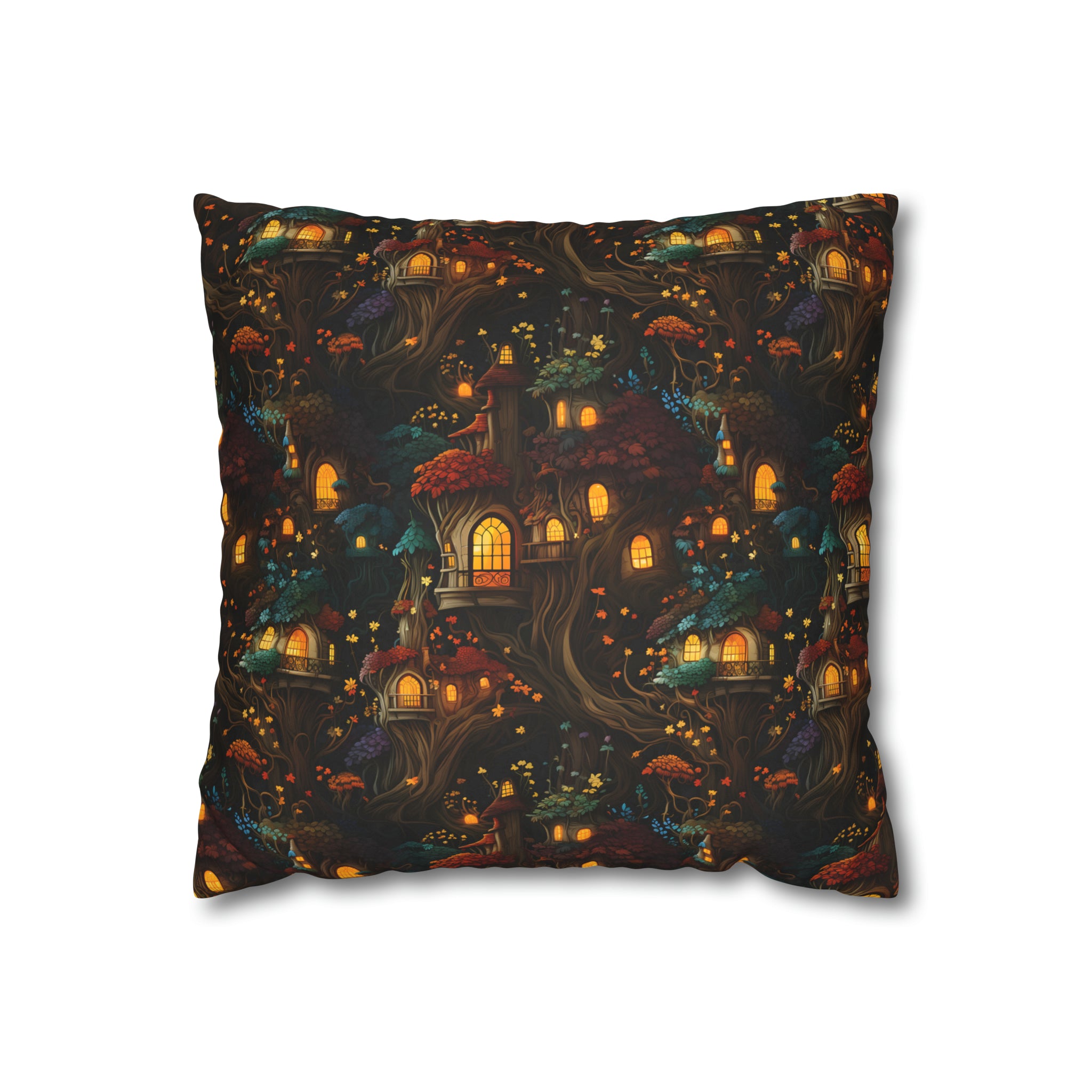 Fairy Hideaway Faux Suede Pillow Cover: Enchanted Forest Decor