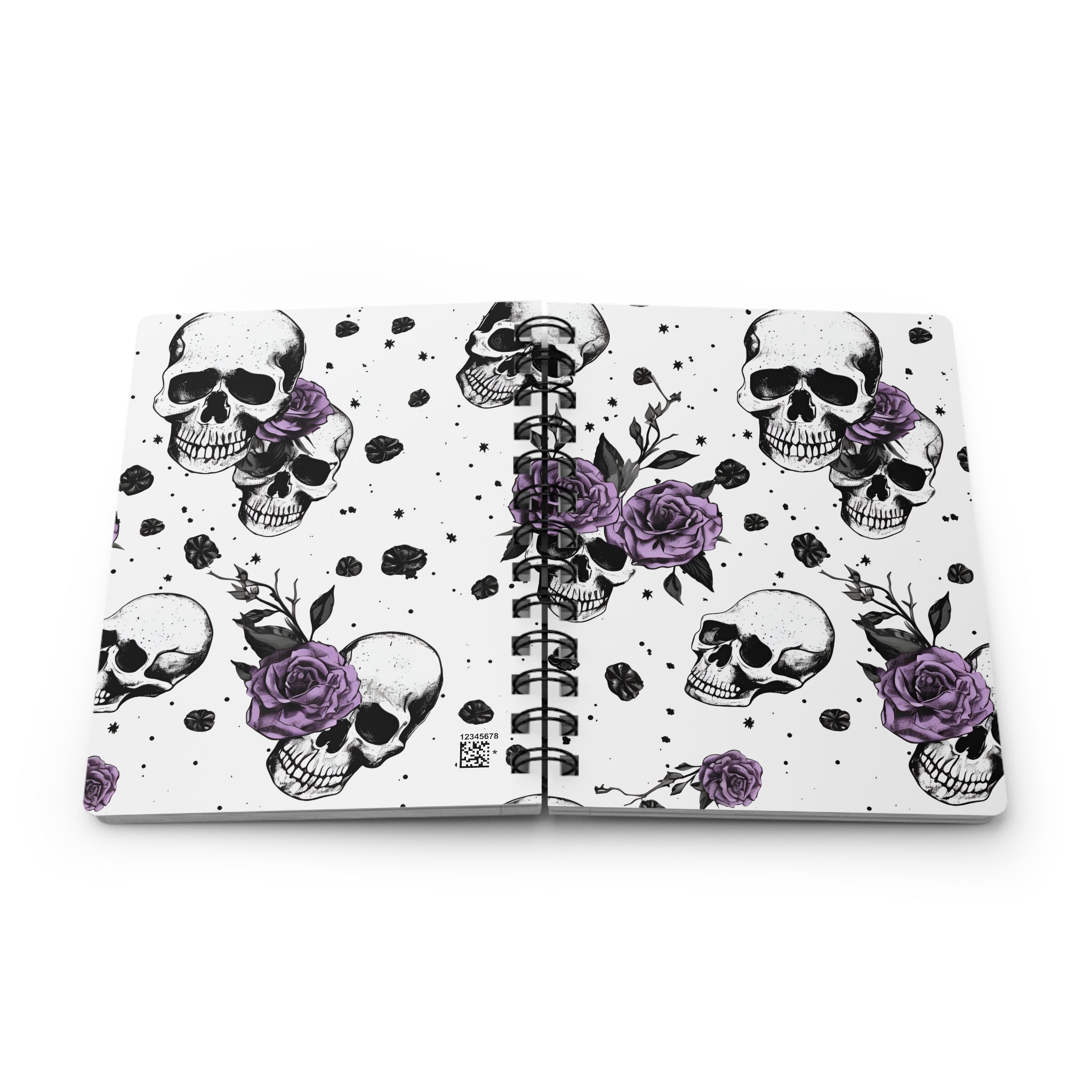 Eternally Yours Skull Lined Notebook, Gothic Violet Rose Spiral Lined 5 x 7 inch