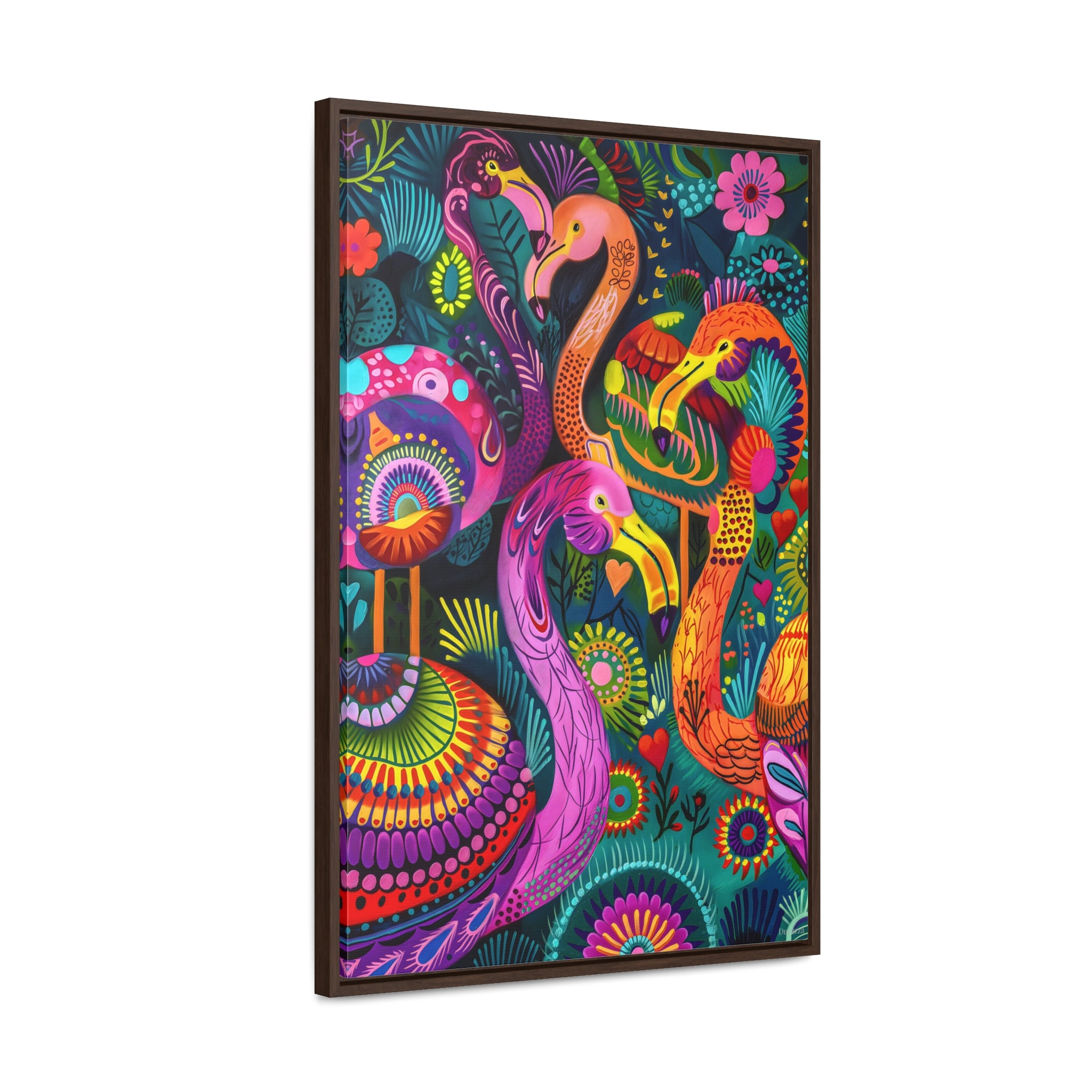 Vibrant Folklore Flamingo Fiesta Framed Canvas Art