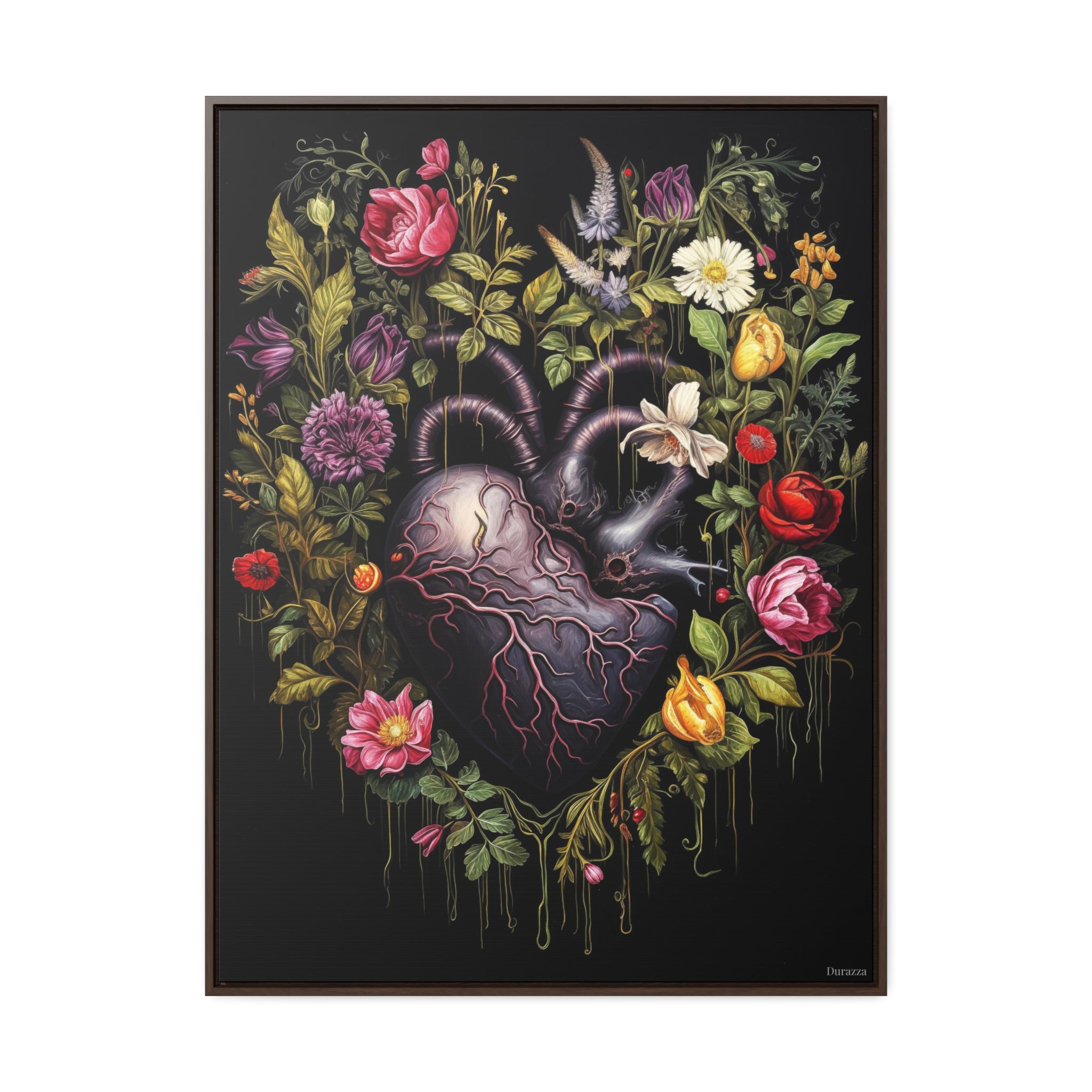 Black Heart Floral Wreath Canvas Print
