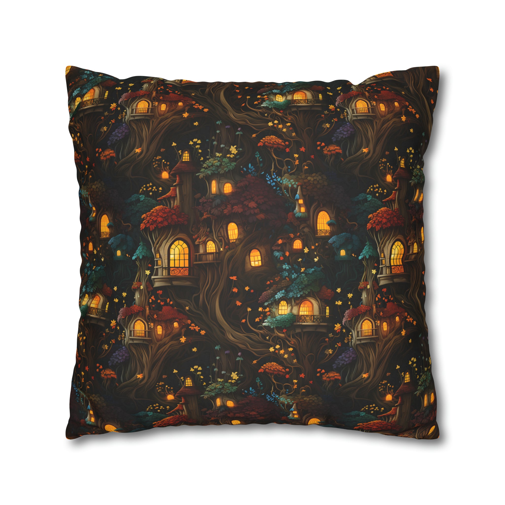 Fairy Hideaway Faux Suede Pillow Cover: Enchanted Forest Decor